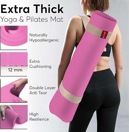 Miniatura 4 de Extra Thick 12mm Exercise Mat  Non-Slip, Joint-Friendly & Cushioned Fitness Mat for Yoga, Pilates & Floor Workouts  Durable, Supportive & Includes