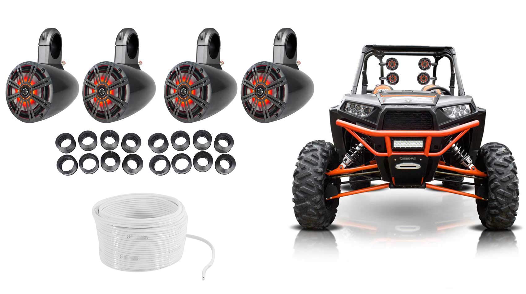 Audiosavings Bundle: (2) Kicker 12KMTAP Adapter Tower Bundle with (2) Pair Kicker 12KMTES Marine Speakers & (4) Kicker 43KM654L Marine LED Speakers+Speaker (11 Items)