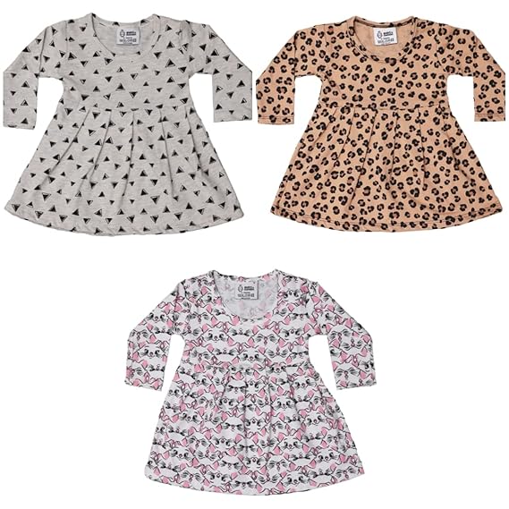 BUDS & FEATHERS THE SOFT TOUCH Baby Frock Combo(Pack of 3) Full Sleeve/Half Sleeve/Sleeveless and Printed Frock 0 Months to 4 Years