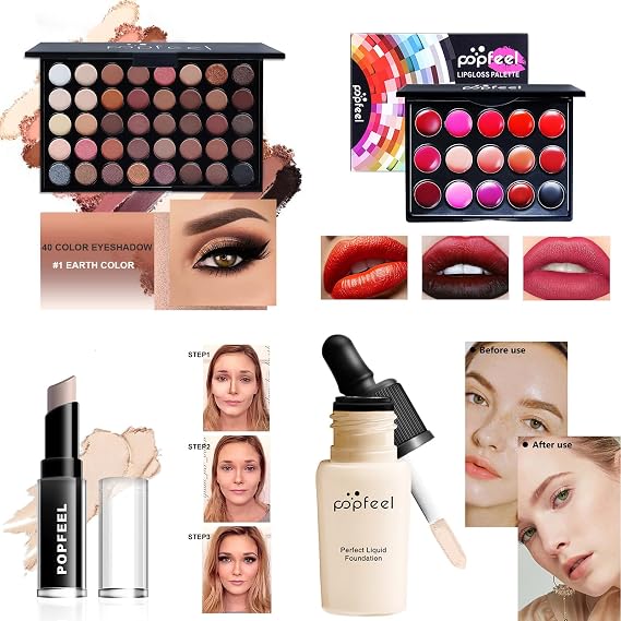 All in One Makeup Kit, Makeup Kit for Women Full Kit, Make Up Gift Set for Women, Makeup Essential Bundle Includes Foundation Eyeshadow Palette Concealer Lipstick Eyeliner Mascara Cosmetic Brush Set