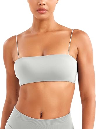 VOYJOY Women Spaghetti Strap Sports Bra Padded Impact Square Neck Crop Top