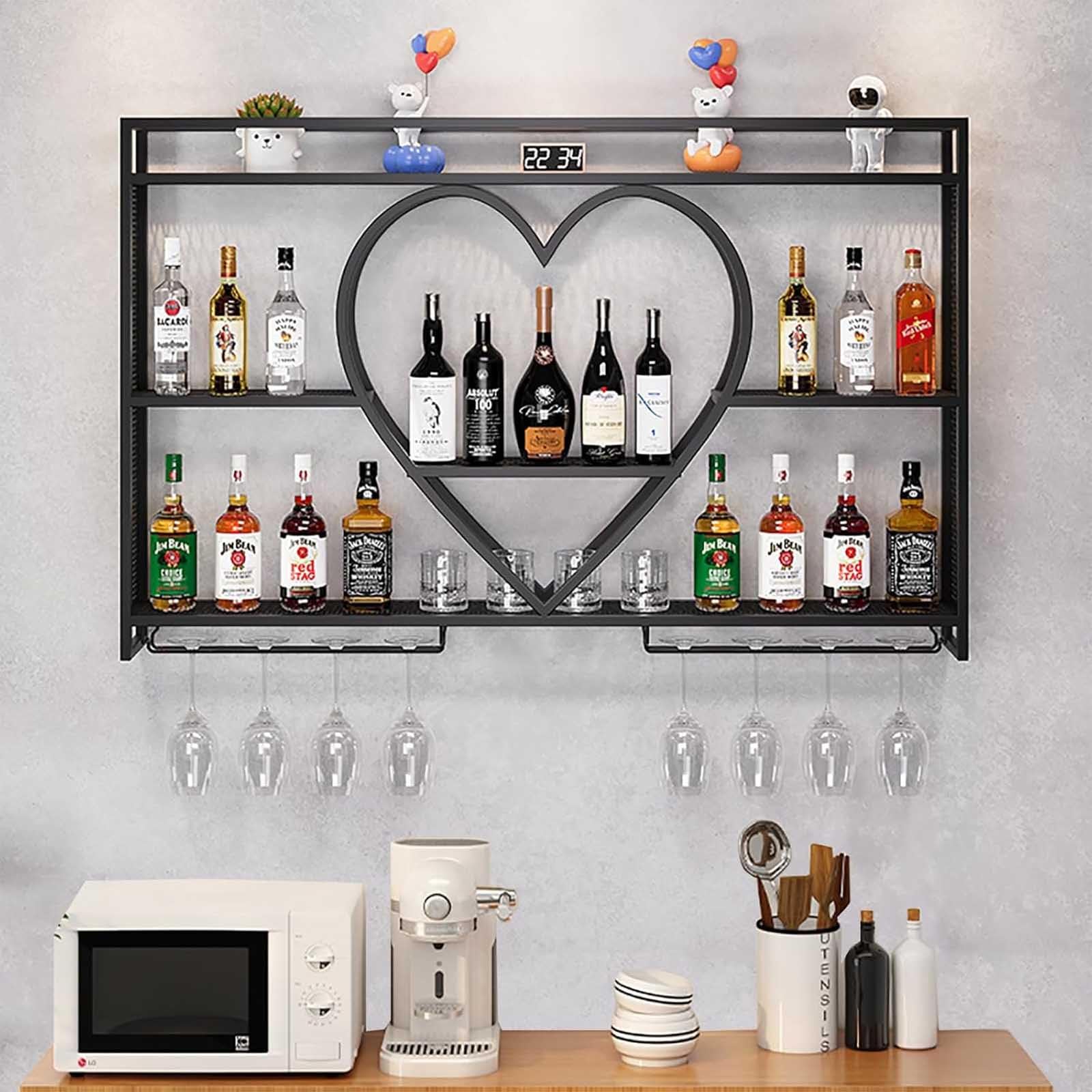 Portabottiglie da Parete in Metallo con Ripiani sospesi, Ideale per Bar Domestici e riranti.