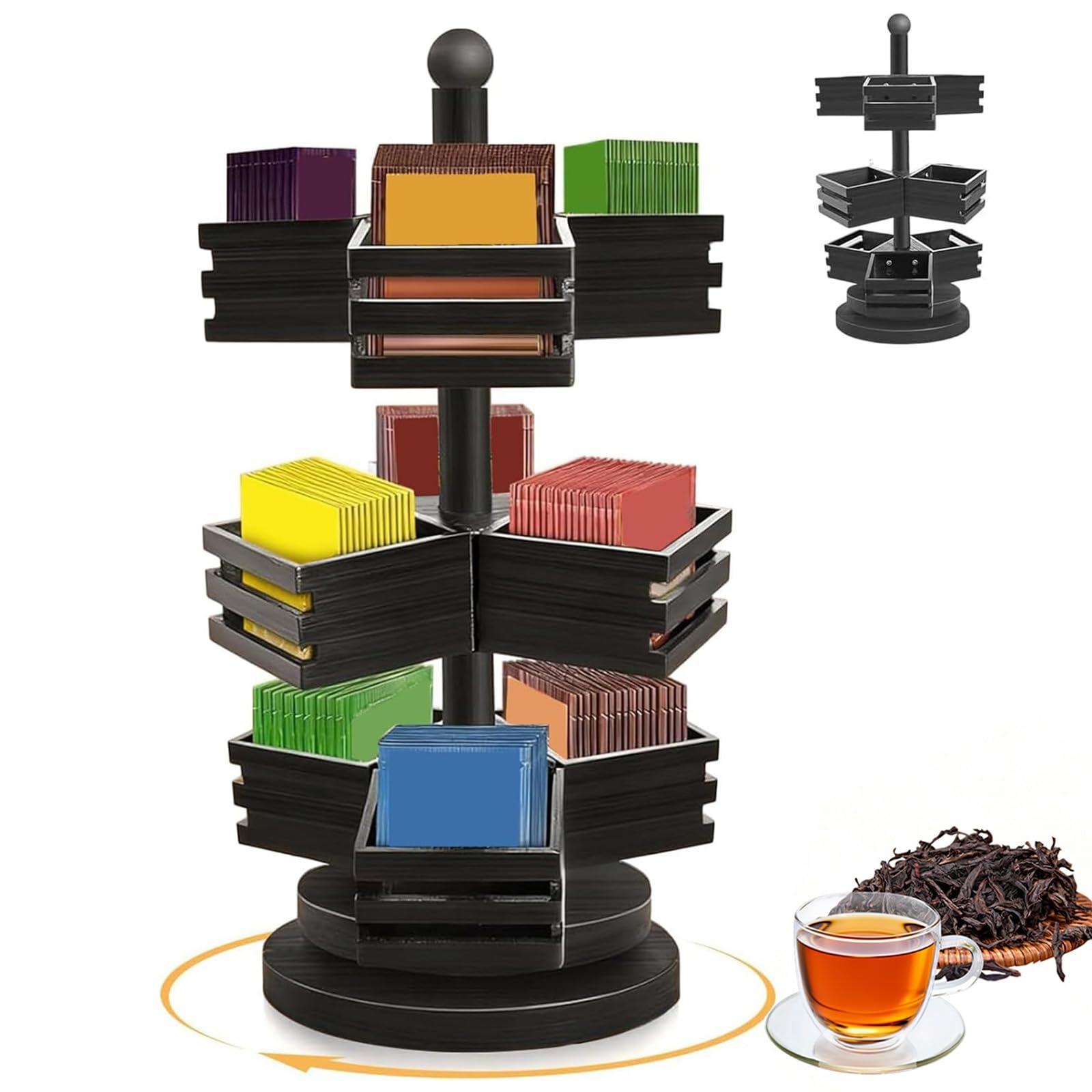 Organisateur de sachets de thé rotatif 360 pour gagner de l'espace