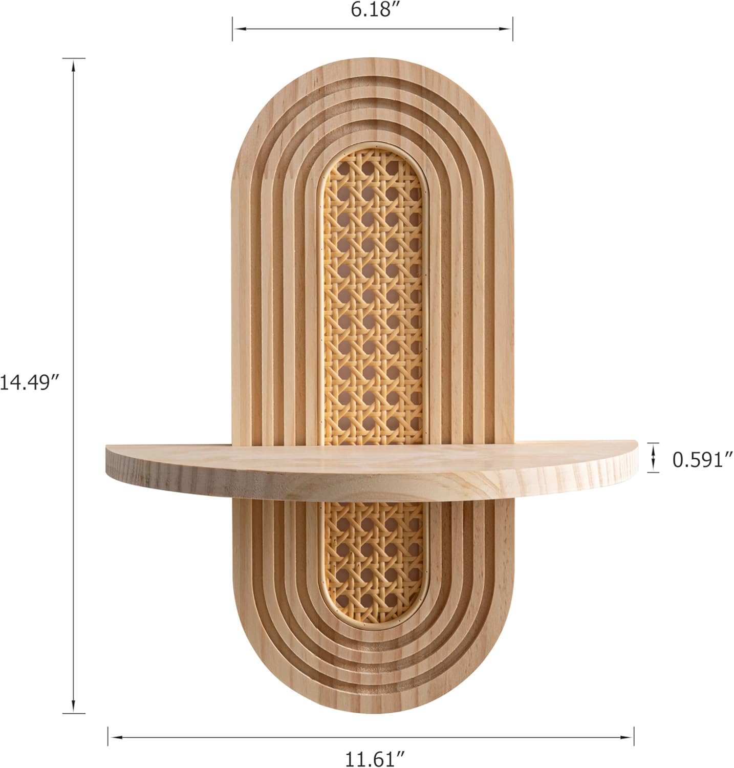 Boho Rattan Wall Shelf, Arch Plant Floating Shelf for Wall Decor, Boho Wooden Wall Art, Farmhouse Hanging Display for Bedroom Living Room Bathroom Nursery Home Office, 14.5" x 11.6"