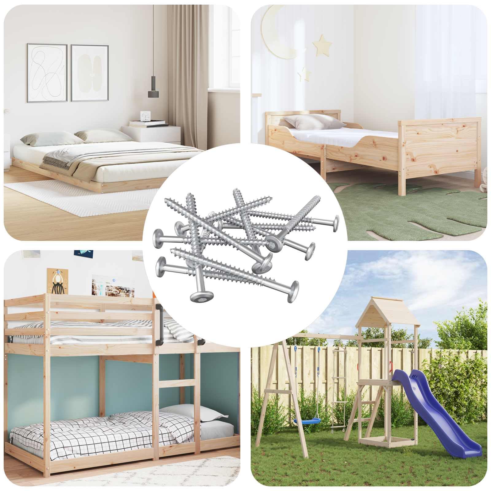 vidaXL Tornillos de Madera 1900 pcs Plateado Acero, Fijaciones para Sala, Tornillos de Madera, duraderos, hexagonales, autoperforantes, para Muebles
