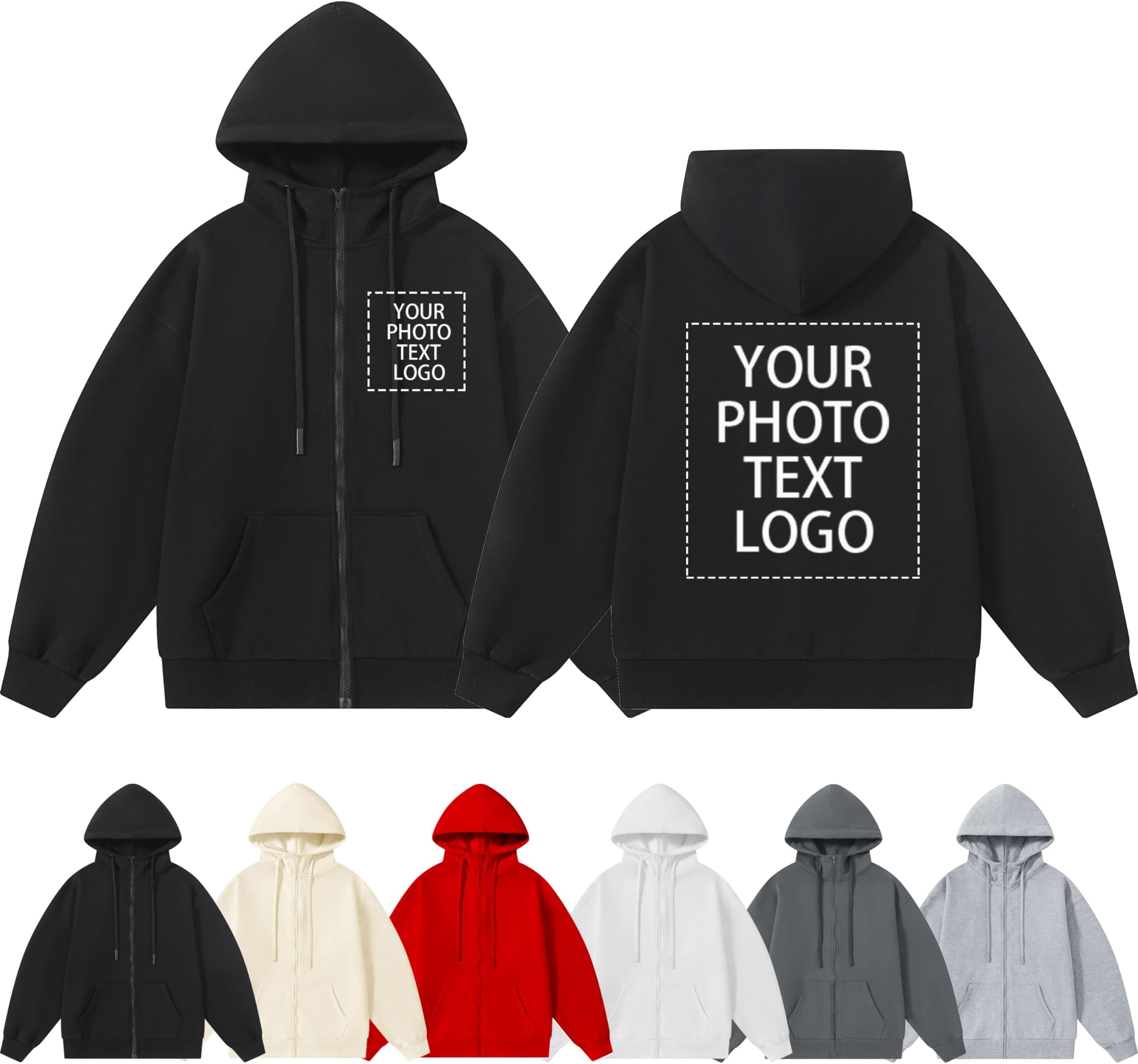 YachengCustom Hoodies Unisex, Personalize Zip Athletic Pullover, Add Your Image, Text, Logo On Front And Back