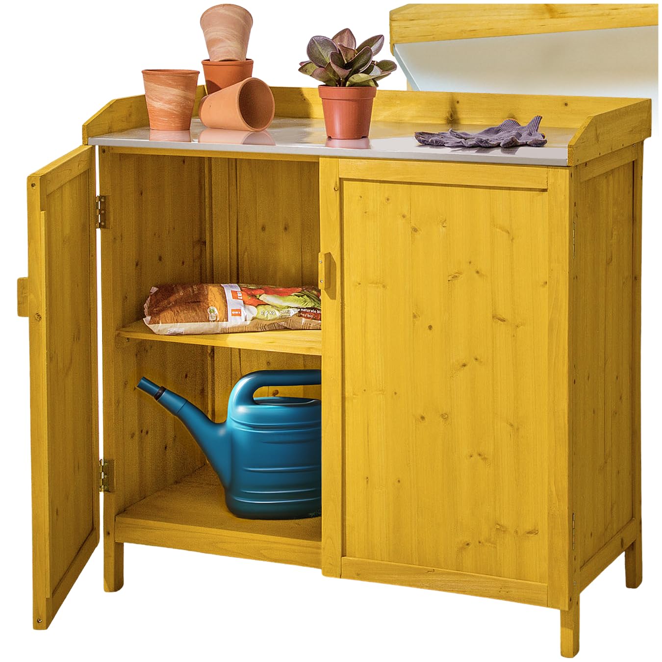 Tectake Armadietto da Giardino con Piano Lavoro Zincato 98x48x95 cm Spazio Utensili Accessori Barbecue Tavolino Giardinaggio Mobile Giardino