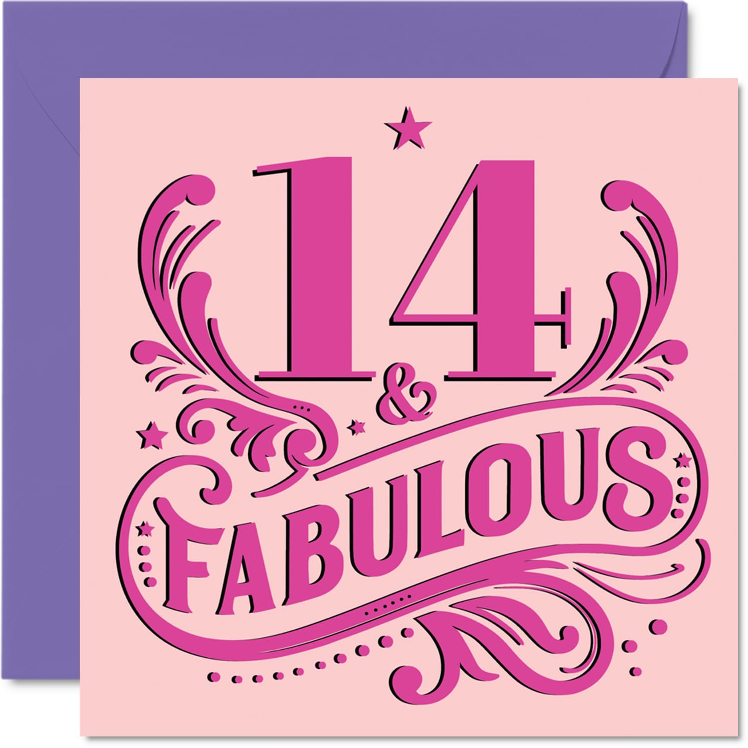 14th Birthday Cards for Girls - Fabulous - Happy Birthday Card for 14 Year Old Girl Cousin Daughter Niece Goddaughter, 145mm Bday Greeting Cards