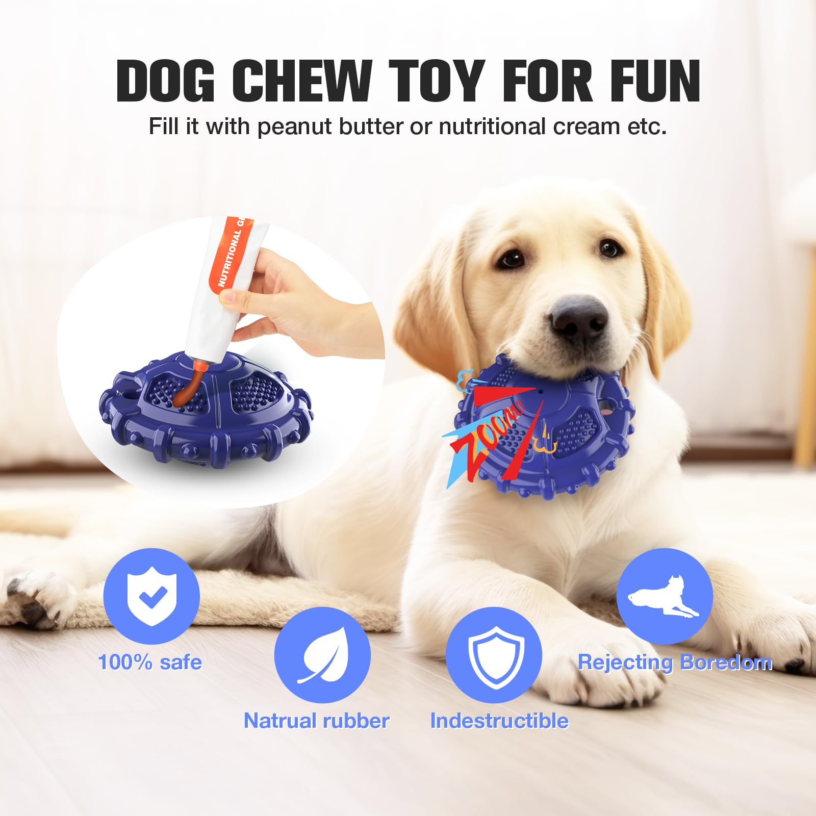 Euroca Indestructible Dog Toy For Aggressive Chewers - Peanut Flavor, Dental Cleaning, Durable Chew Bone