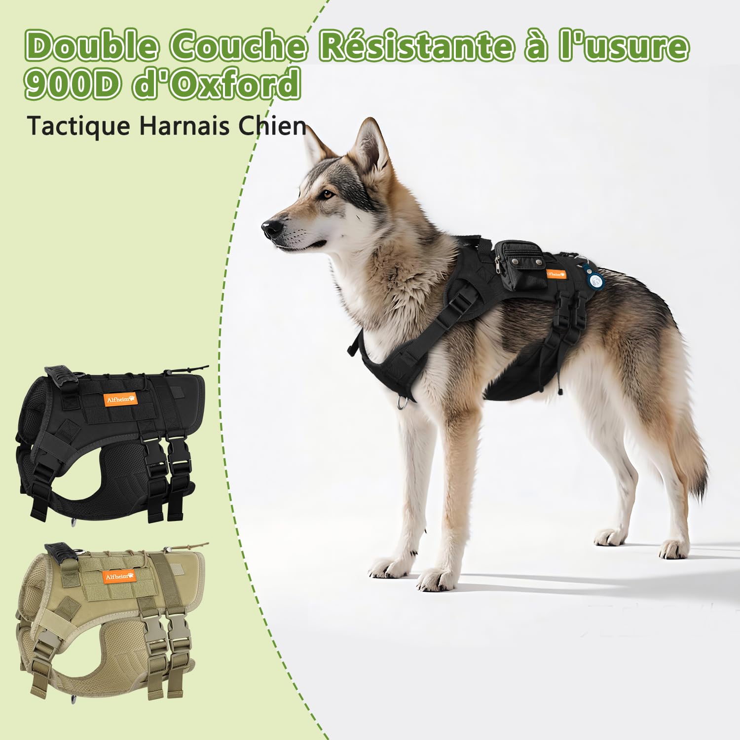 Alfheim Harnais Tactique pour Chiens avec Poignée pour Chiens de Taille Moyenne - Harnais Réglable sans Traction, Gilet Imperméable Léger Rembourré pour l'entraînement et la Marche Quotidienne