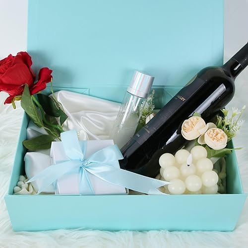 Vista 130 de Aimyoo Caja de regalo plegable marrón con tapas de cierre magnético de 13.8 x 9 x 4.3 pulgadas, cajas grandes de propuesta para dama de honor