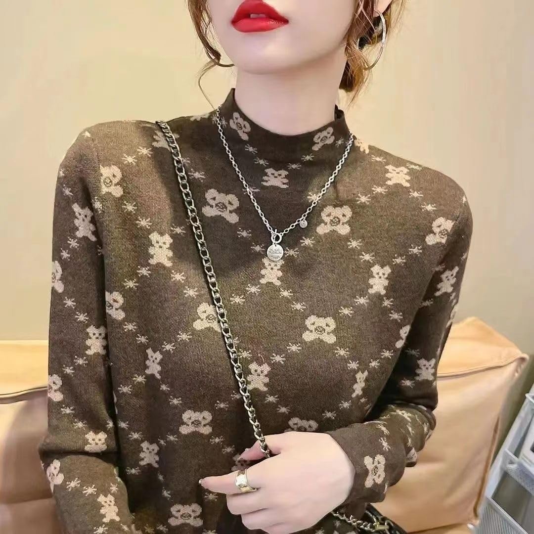 Dralon Turtleneck Tops for Women Autumn Winter Thickened Thermal Underwear Inner Warm Printed Long-Sleeved Shirt - Image 2