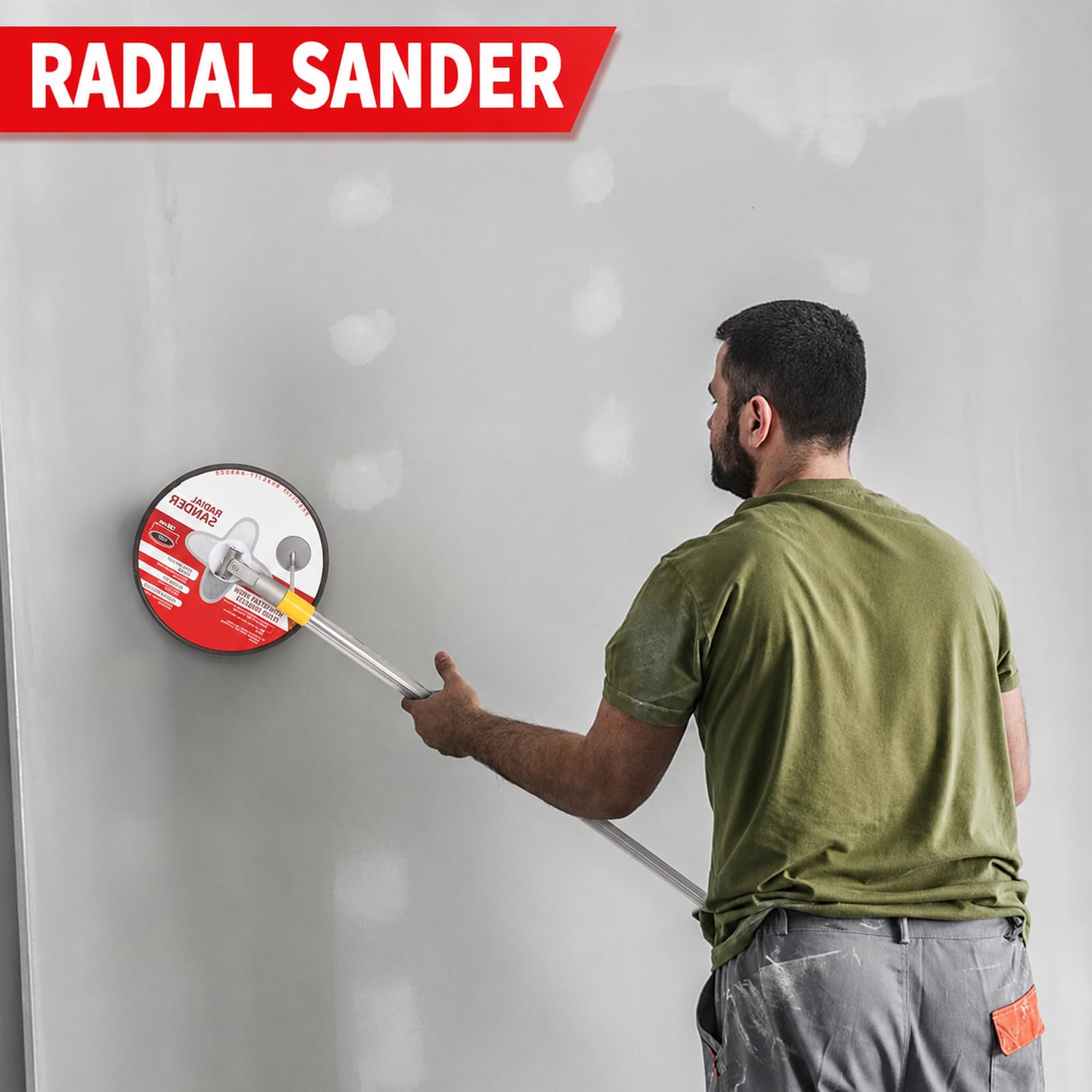 Lijadora de paneles de yeso de 9 pulgadas con poste de extensión para limpieza y pulido de paredes, lijadora de pared para preparación de pintura, lijadora radial circular 360 + 25 discos de lijado de