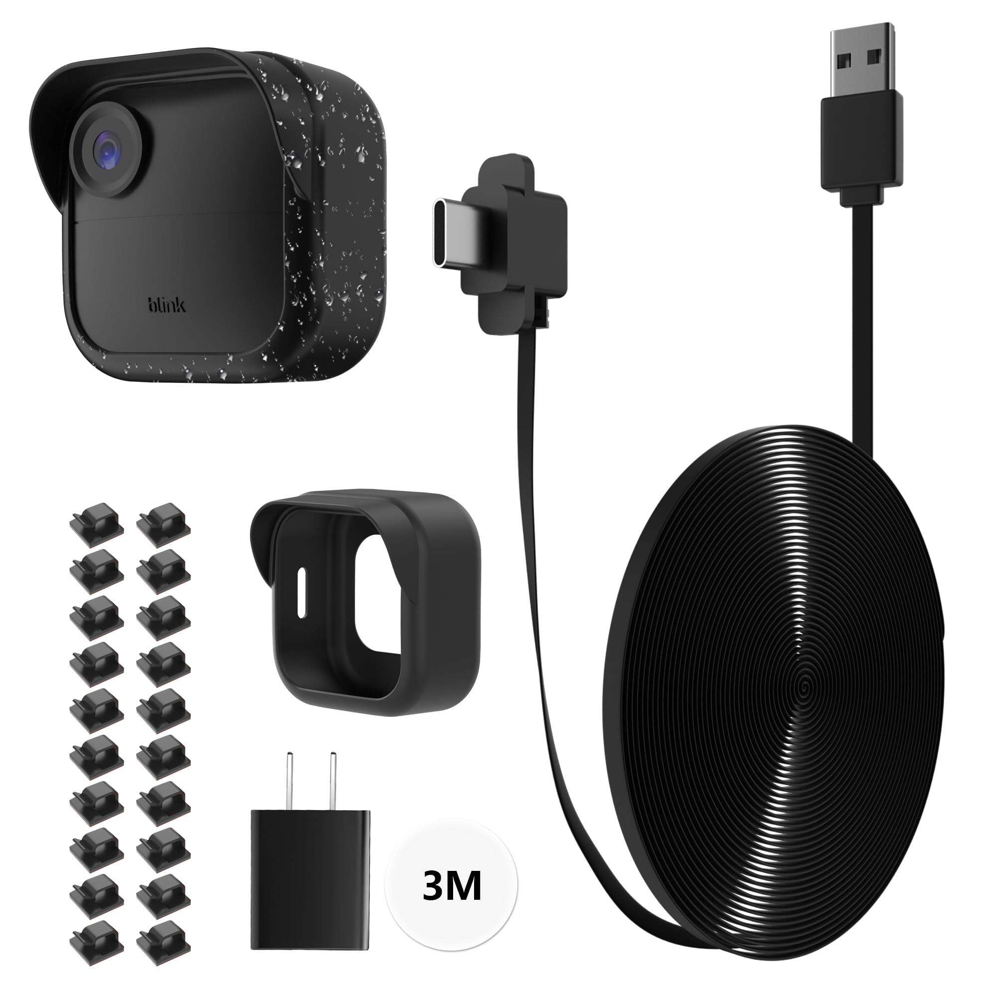 26ft/8m Power Cable and Adapter Compatible with Blink Outdoor 4 (4th Gen), Blink USB Extension Pack,Weatherproof Outdoor, Flat Charging Cable Charger