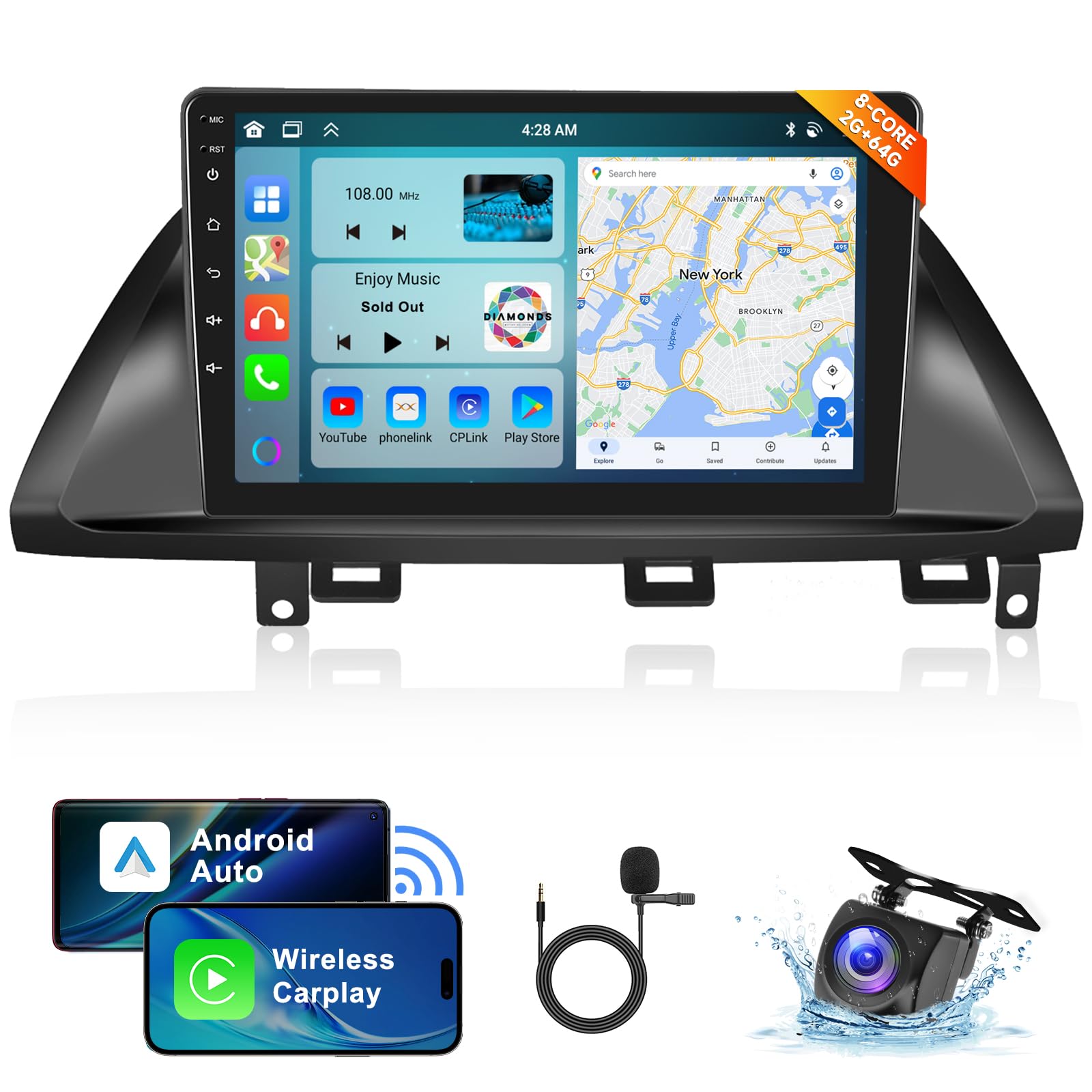 8Core 2+64G Car Stereo for Honda Odyssey 2005-2010 Wireless Carplay Android Auto,10 inch 1280 * 720P IPS Touch Screen Radio, Android/GPS/WiFi/32band DSP Audio/Bluetooth/SWC/Backup Camera