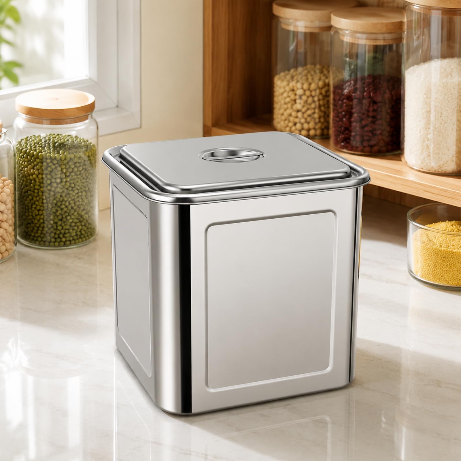 Scatola per Alimenti in Acciaio Quadrato, 5L, Senza Manico