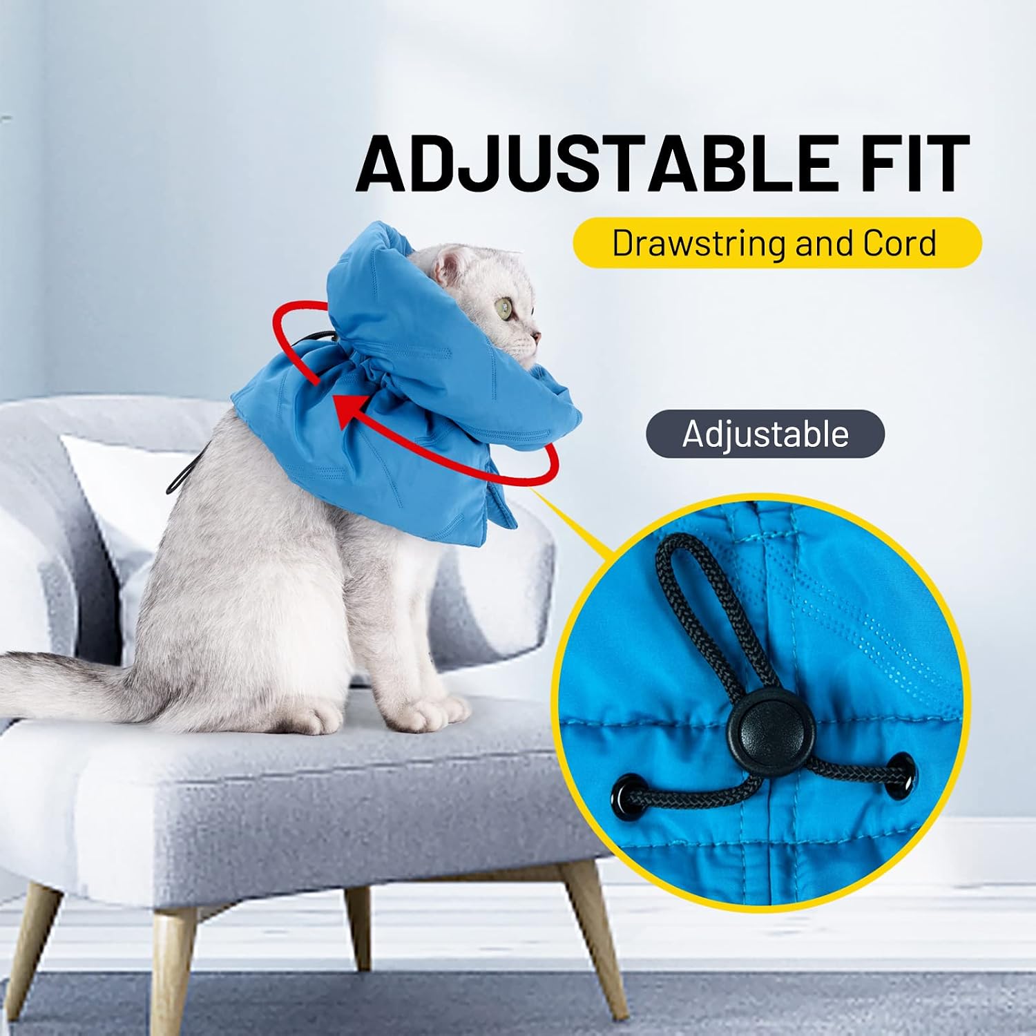 Cat Recovery Collar, Adjustable Soft Cone for Wound Protection After Surgery, Polyester Elizabethan Neck Scarf for Cats and Small Dogs (Lake Blue, M)