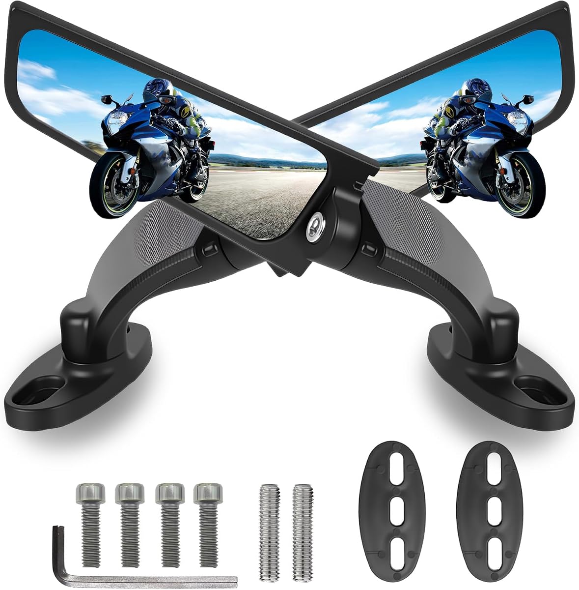 Espejos retrovisores de motocicleta de gran tamaño para Kawasaki Ninja 400 300 650 Zx6RR, espejos invisibles giratorios de 360° para Honda CBR250R CBR600RR CBR300R Suzuki GSXR600 750 Yamaha R125 R6S YZF600R Ducati