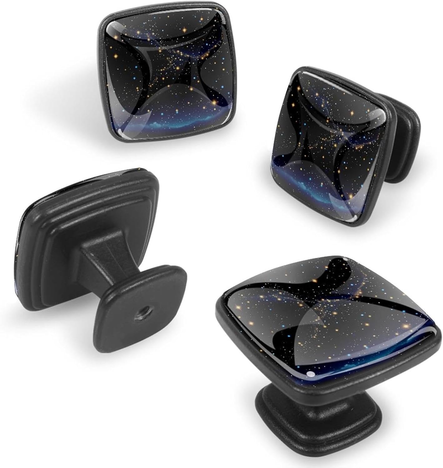 12 Pieces Glitter Night Galaxy Sky Constellation Glass Knobs for Dresser Drawers, 1.37 x 1.10 in Square Kitchen Cabinet Pulls for Home Office Nursery Kids Room