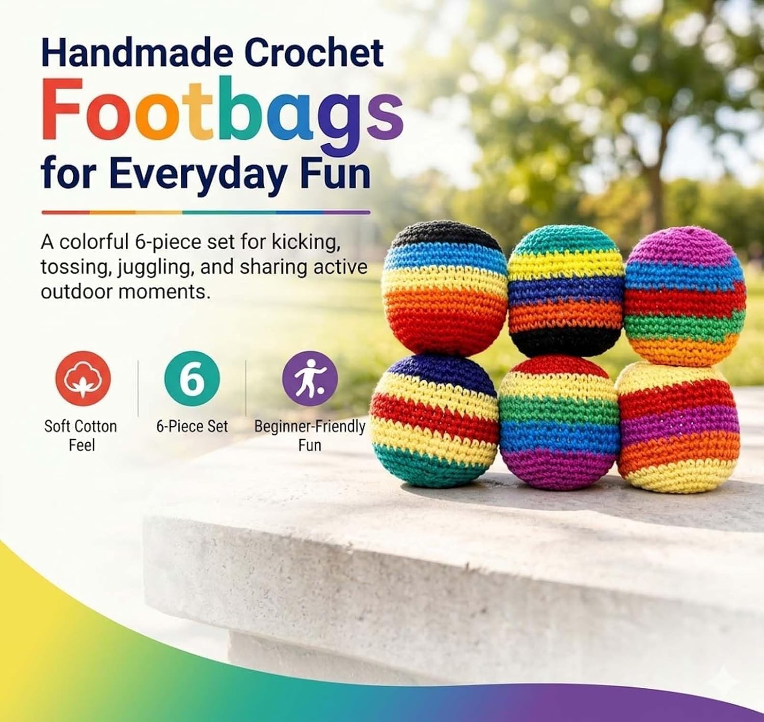 Handmade Knitted Hacky Footbag Set, 2026 Upgraded 6/12/24 PCS Knitted Footbag Sack for Adults, 2026 Upgraded Colorful Juggling Footbags for Outdoor Party Game, Handwoven Toss Pack