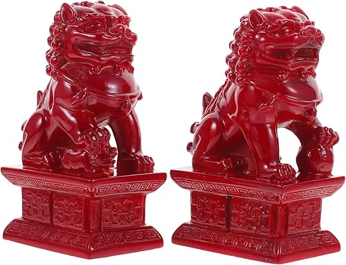 BESTOYARD 1 par de adorno de león de piedra asiática estatua de león Fu Perros Estatua de animales salvajes Estatua de Feng Shui Estatuas de