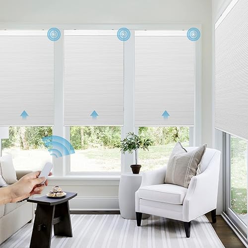 Miniatura 4 de Grandekor Persiana celular motorizada con control remoto, persianas motorizadas 100% opacas, inalámbricas, con pilas, color blanco, 36 x 64 pulgadas