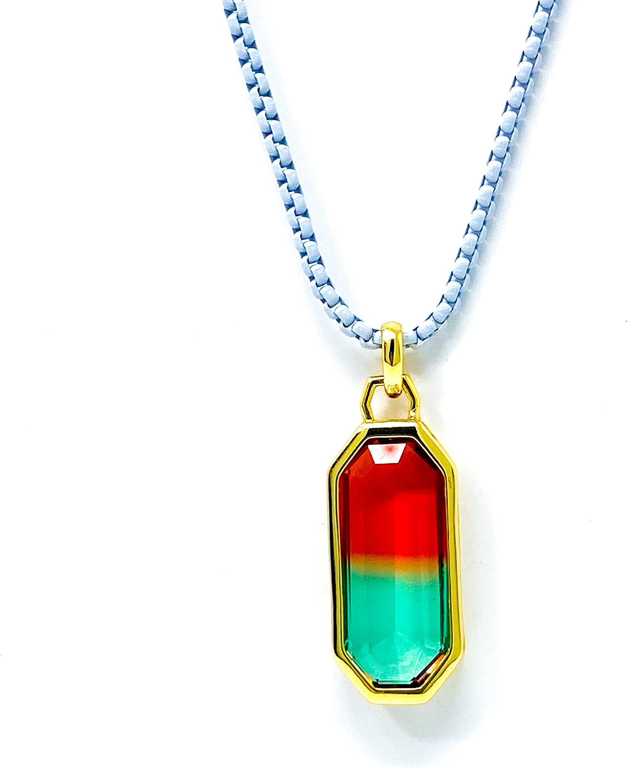 Nonesuch CreationsFestive Holiday Red Green Gold and White Christmas Xmas Necklace with Fusion Color Crystal Pendant