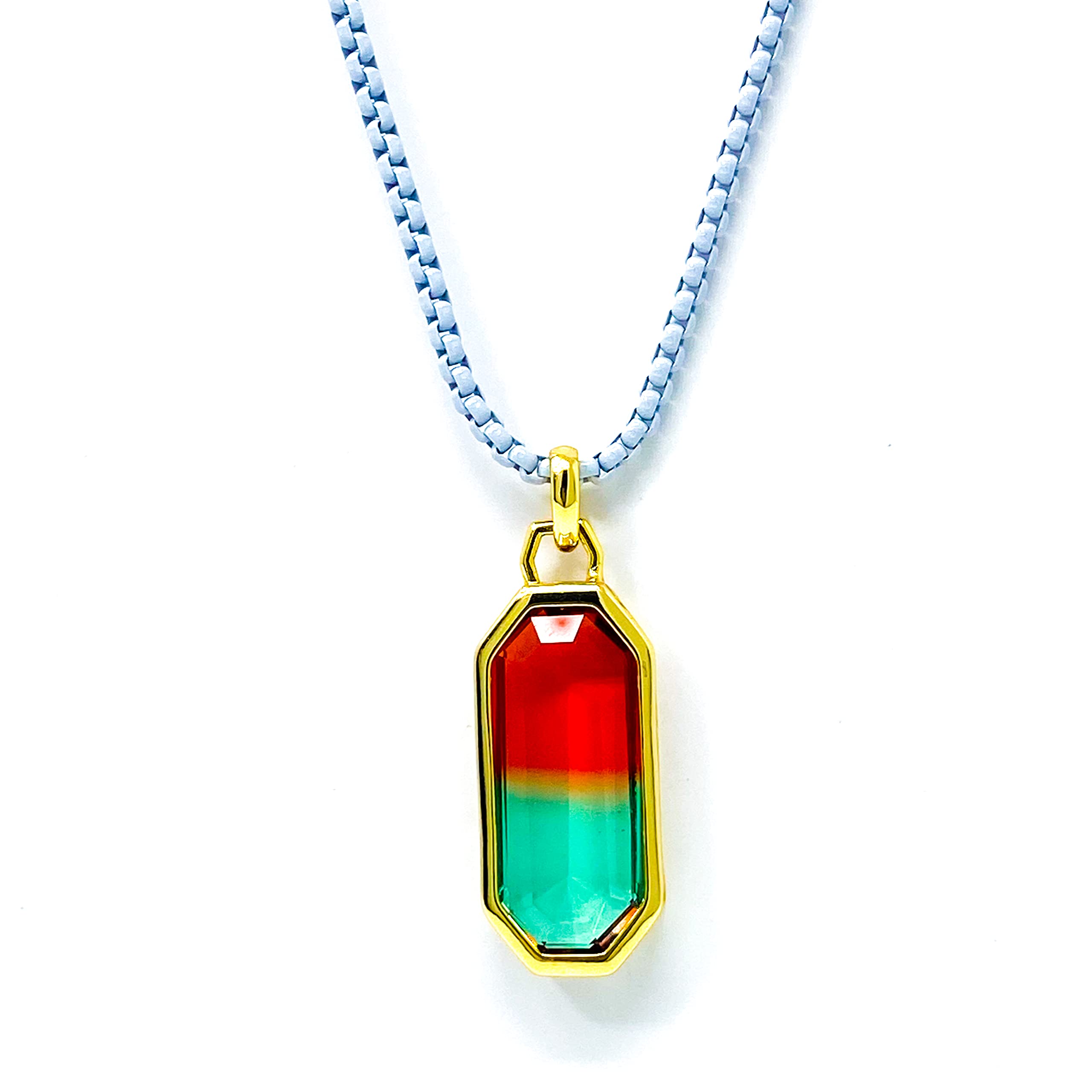 Nonesuch CreationsFestive Holiday Red Green Gold and White Christmas Xmas Necklace with Fusion Color Crystal Pendant