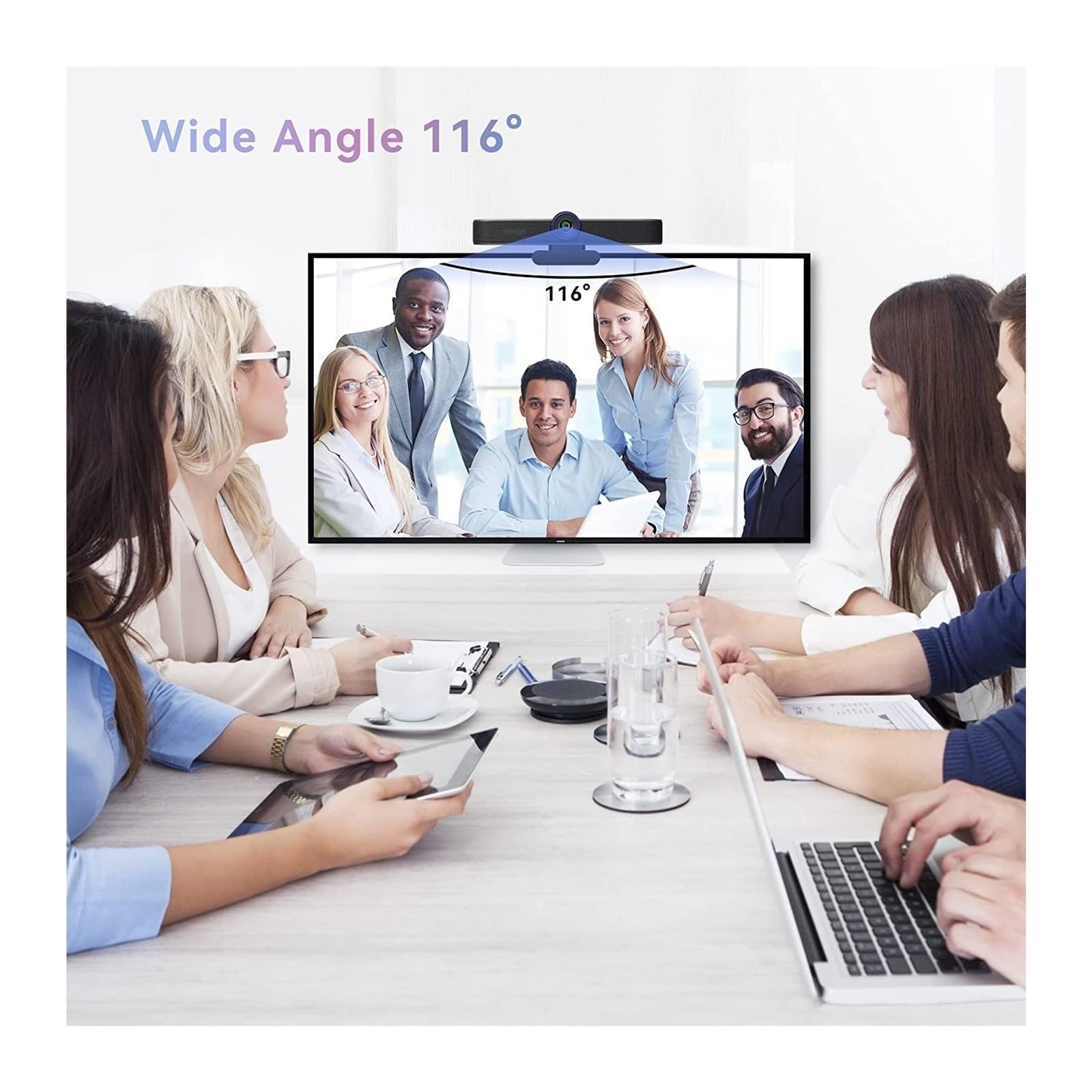 Webcam for PC HD1080P 60FPS Tutto in Uno con microfoni e Altoparlante Webcam grandangolare 108° for conferenze, Streaming Live, Registrazione