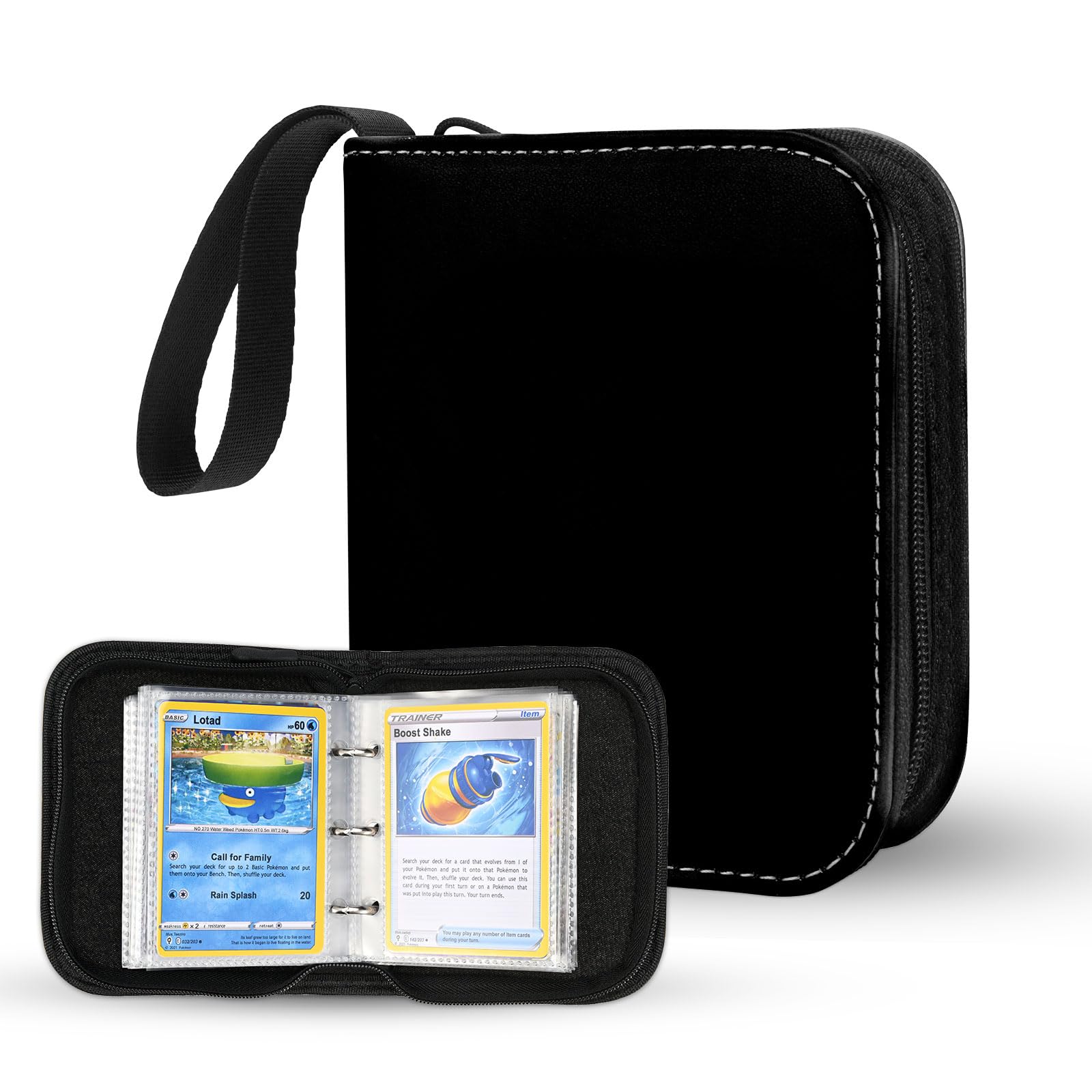 2-Pocket Trading Card Binder for TCG cards, Hold 80 Cards with 40 removable sleeves, One Card Size Collectible Trading Card Albums (BLACK)