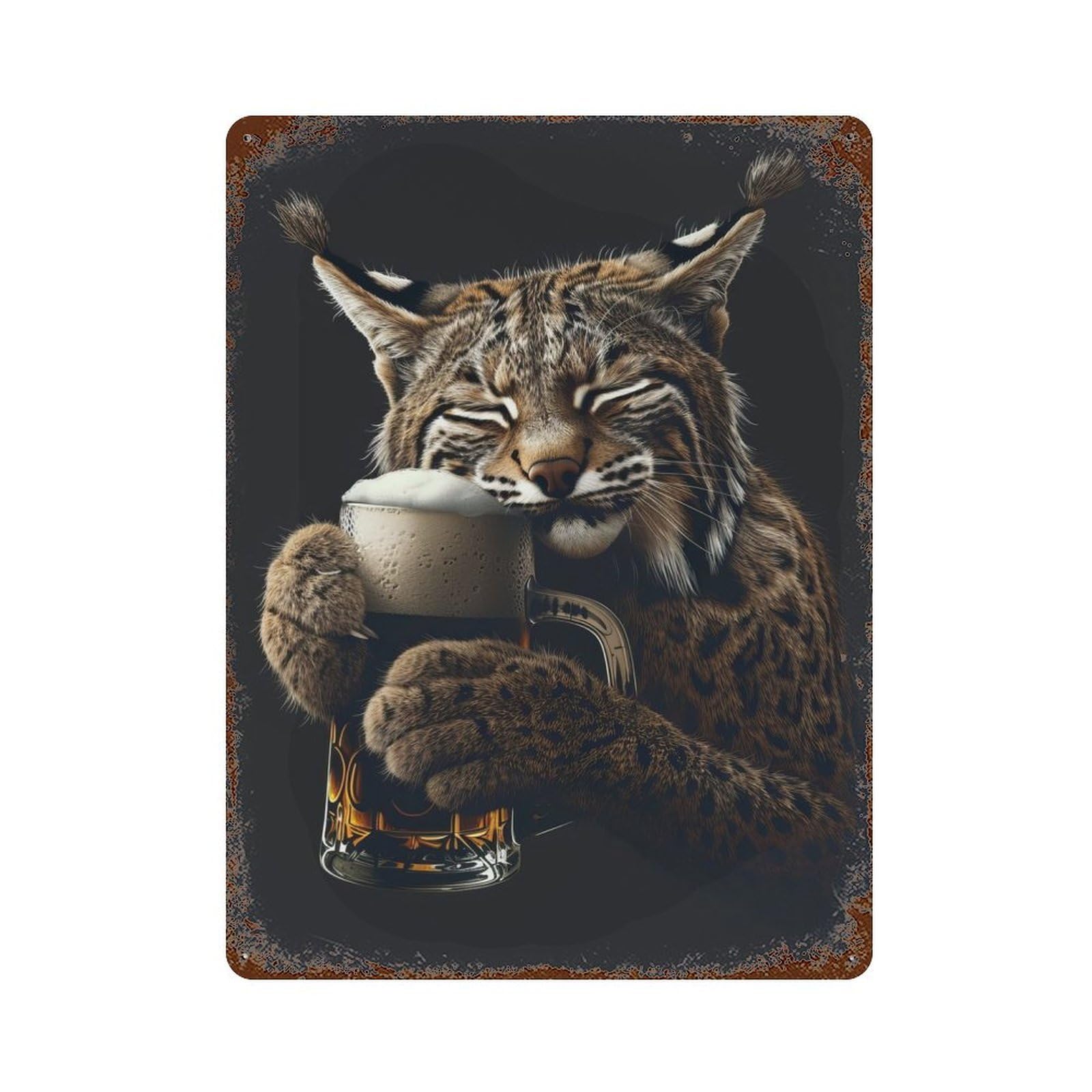 Bobcat Beer Aged Metal Wall Plaque 15.7"x11.8", for Living Room, Hallway And Home Decor, Shabby Chic Decor