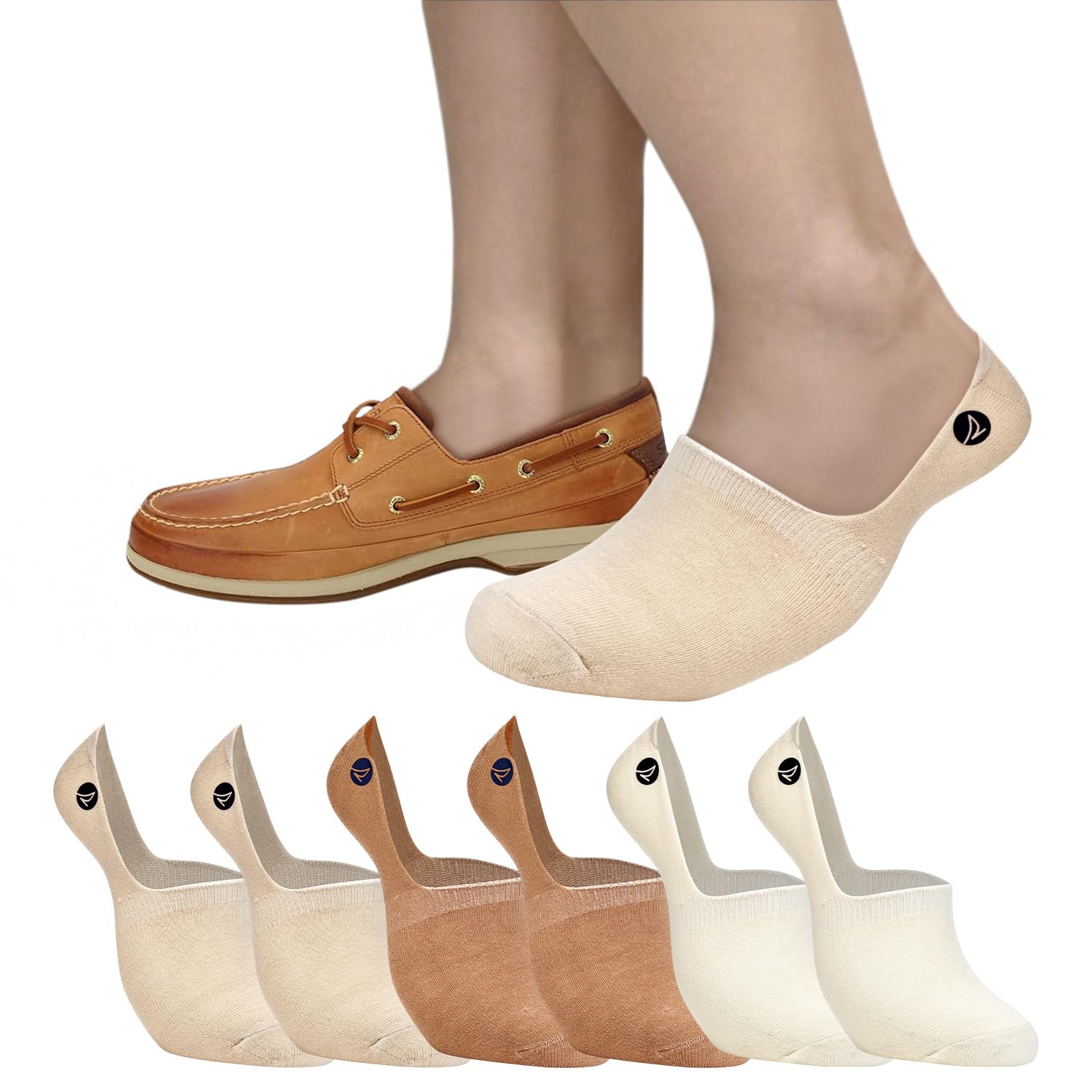 Sperry Men's Tan 6-Pack Loafer Socks, Non-Slip No Show Socks For Boat Shoes, Ultra Low Cut Invisible Liners With Heel Grip