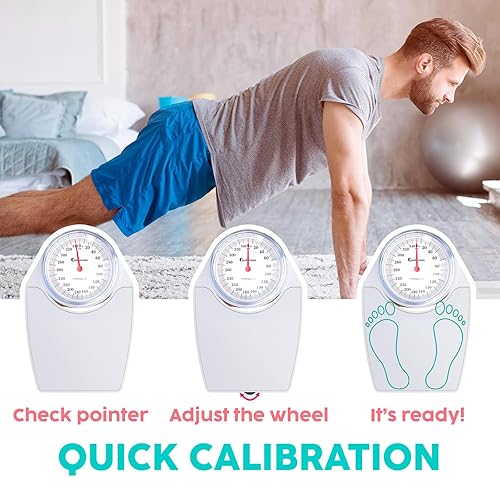 Miniatura 4 de Adamson Báscula A24 para peso corporal, hasta 350 libras, superficie de goma antideslizante, números extra grandes, báscula de baño analógica de