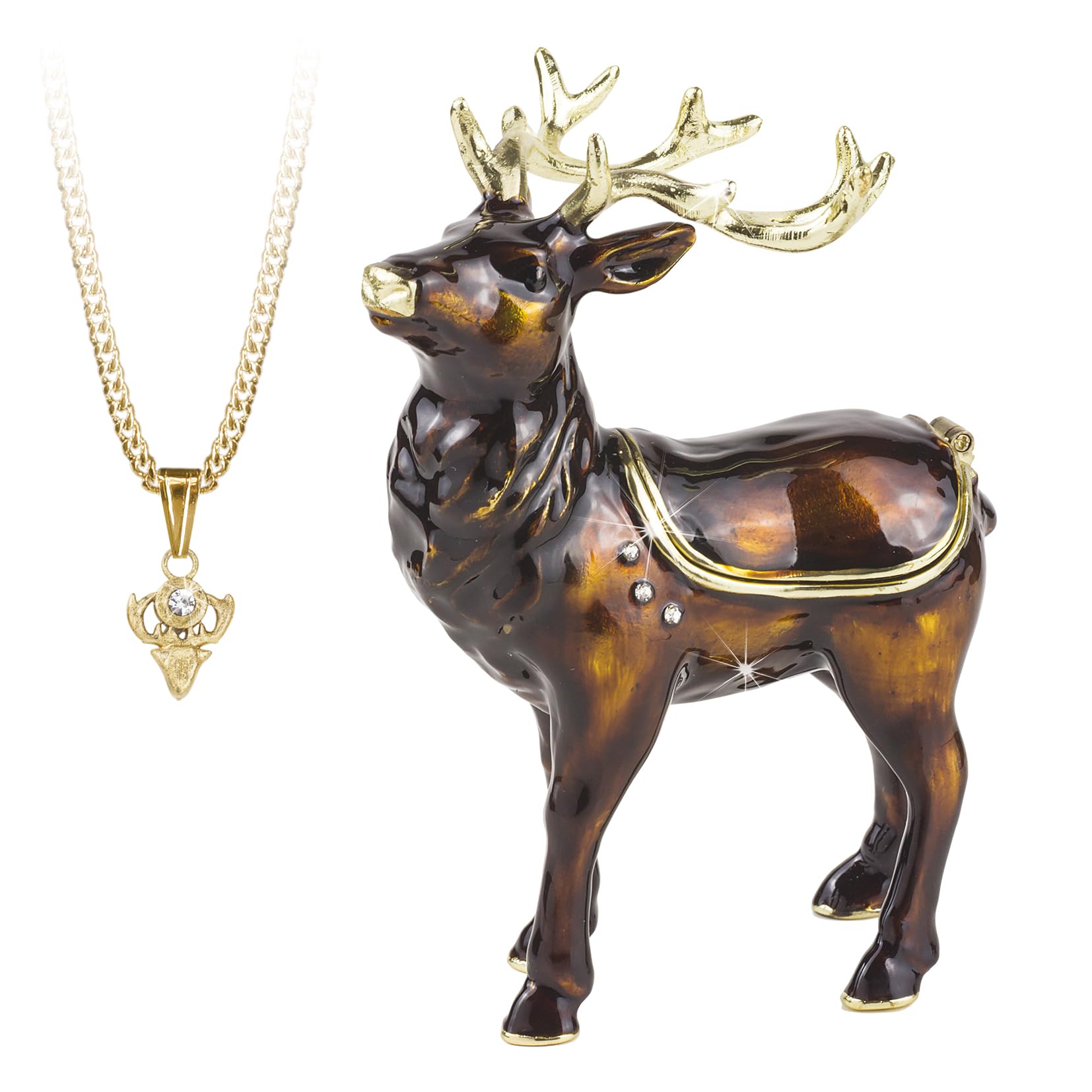 Secrets From Hidden Treasures Gold 1114 Stag Trinket Box