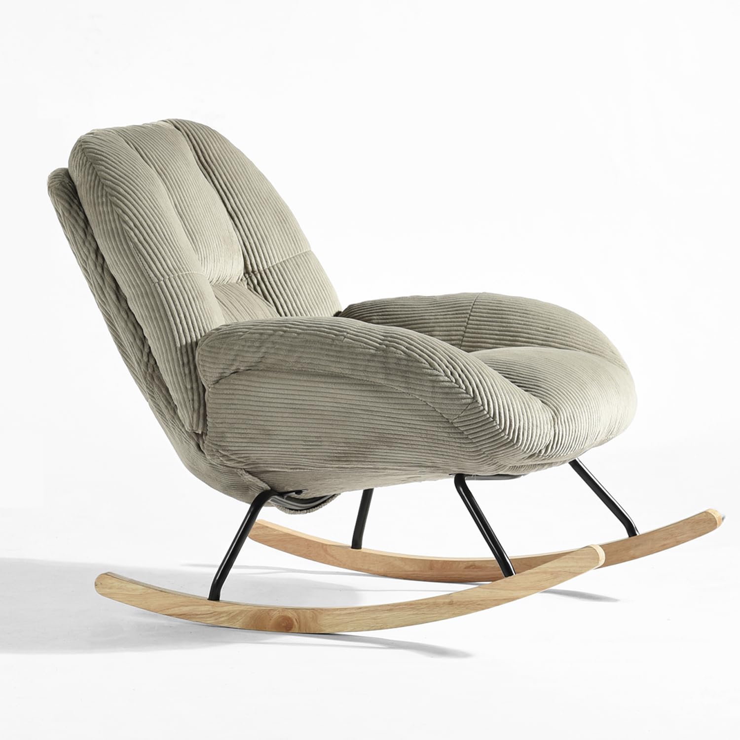Sillas Mecedora Escandinavo Especial Lactancia Sillón Relax para Salón Dormitorio Lectura Sala de Estudio, Asiento Extra Ancho en Tela de Pana, Gris