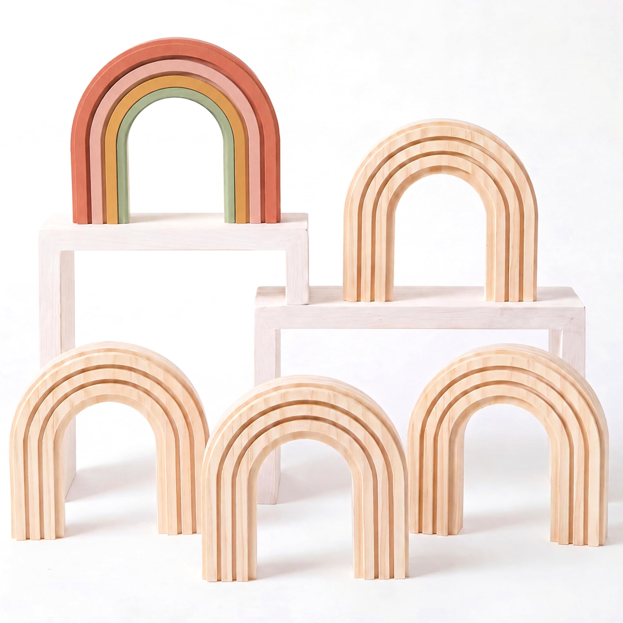 Jetec 5 Pack 6.3 Inch Unfinished Wood Rainbow for Crafts Paintable Cutouts