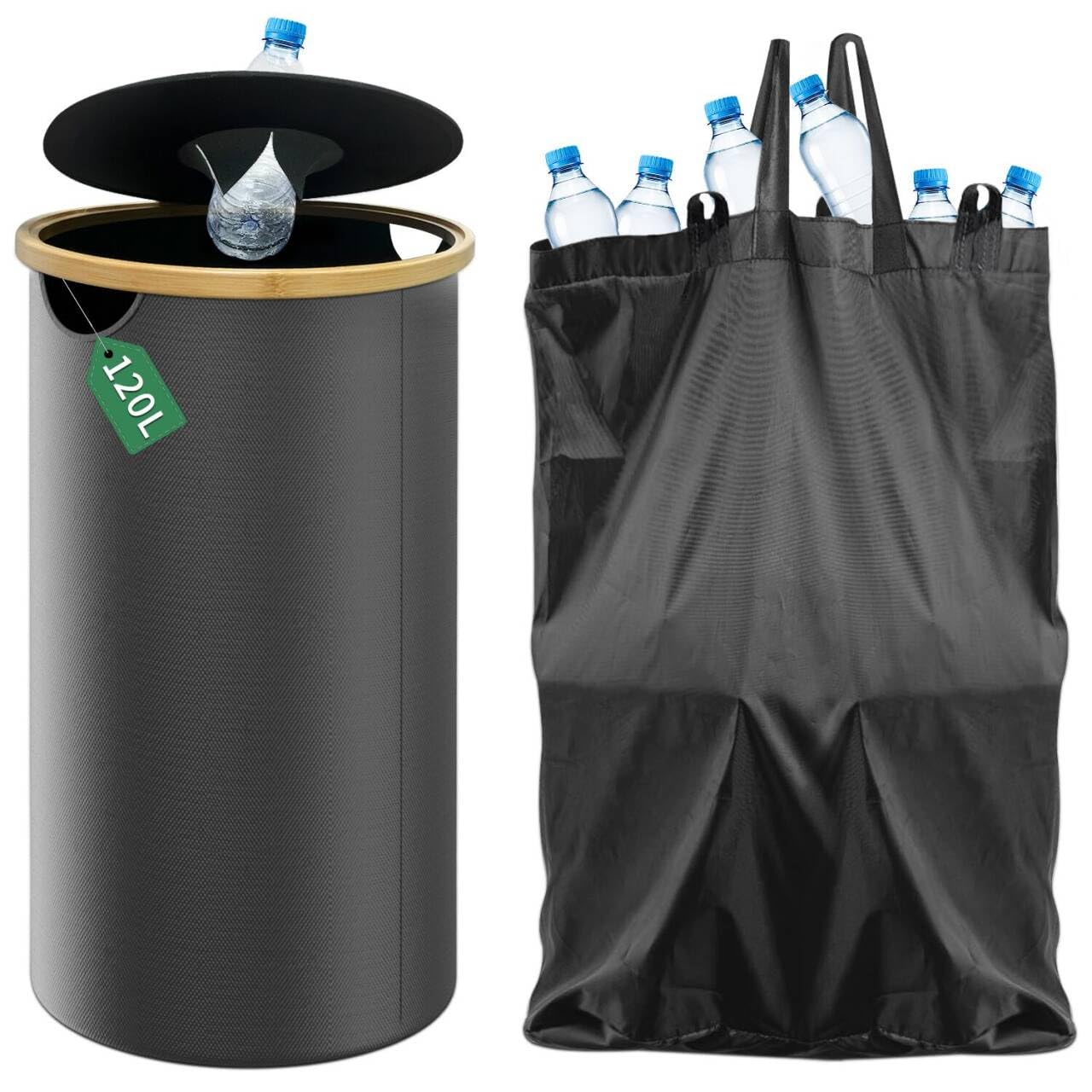 Recycling Bin for Kitchen Indoor Home, Large 32 Gallon 120L Recycle Bin with Lid Removeable Reusable Inner Bag Bottle Can Glass, Collecting Glass Paper Plastic Metal Empty Bottles