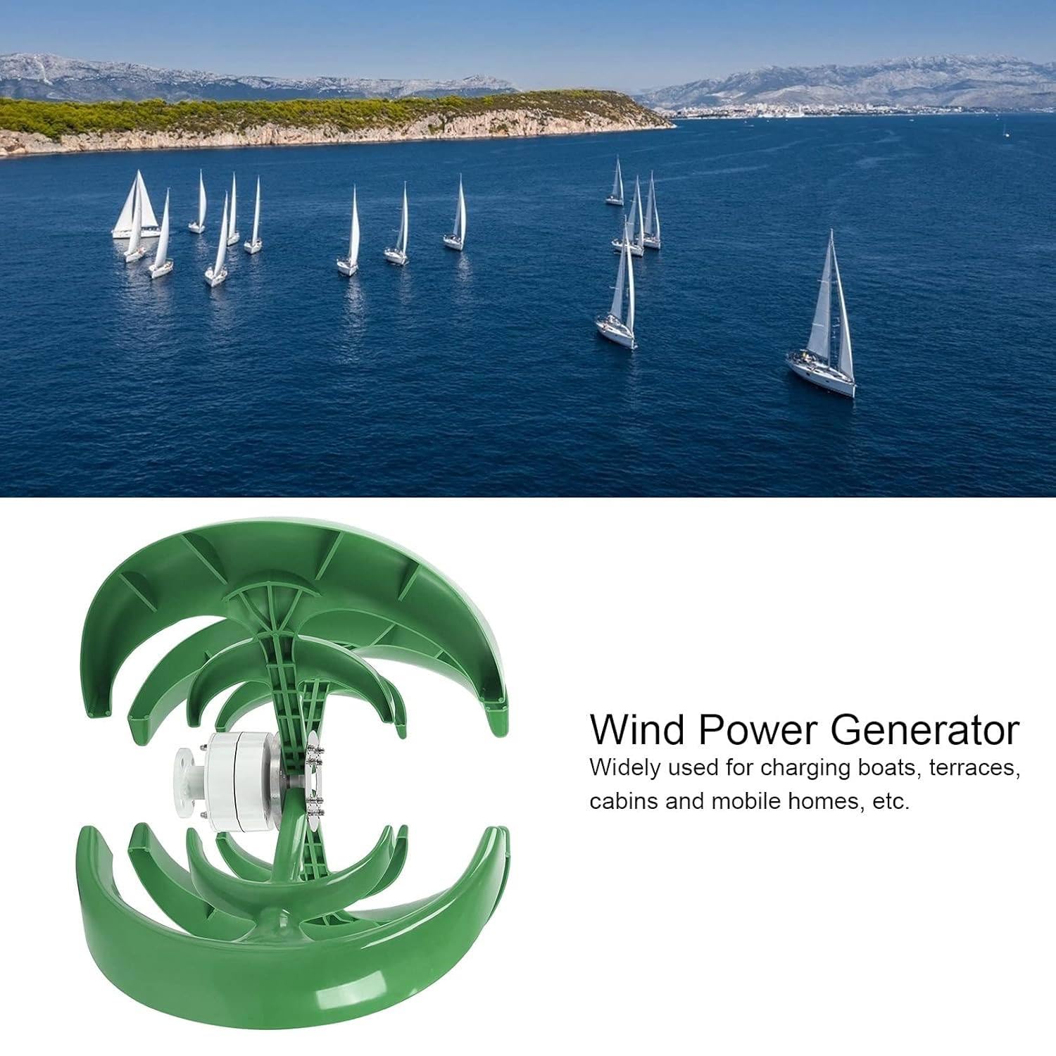 Kit Generatore Eolico per Turbina Eolica Ad ASSE Verticale, Modello di Generatore a Magnete Permanente Trifase, Modello di Mulino a Vent Alimentato a Energia Solare Fai da Te da 12V 24V,Green-12V