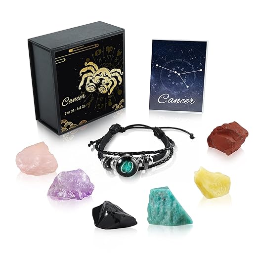 Nicetage Aquarius Healing Crystals Gift Ideas 12 Zodiac Signs Natural Healing Crystals with Horoscope Box Set, 6 Crystal Stones, 1 Zodiac Bracelet and Info Guide Astrology Gifts for Women