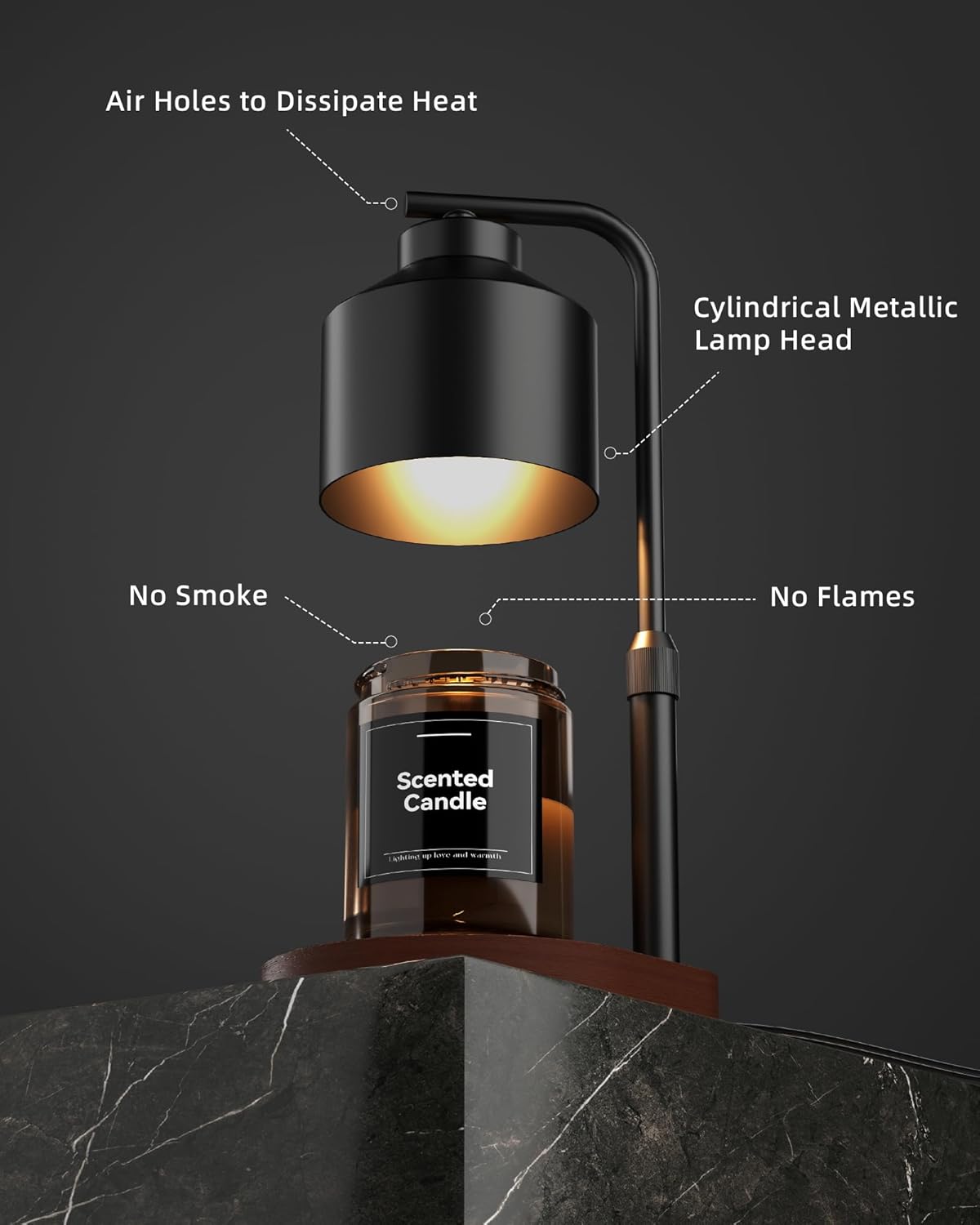 Candle Warmer Lamp with Timer & Dimmer for Yankee Candles, Adjustable Height Candle Warmer for Jar Candles, Wax Melt Lamp for Home Decor & Gifts, Black, 2 Bulbs