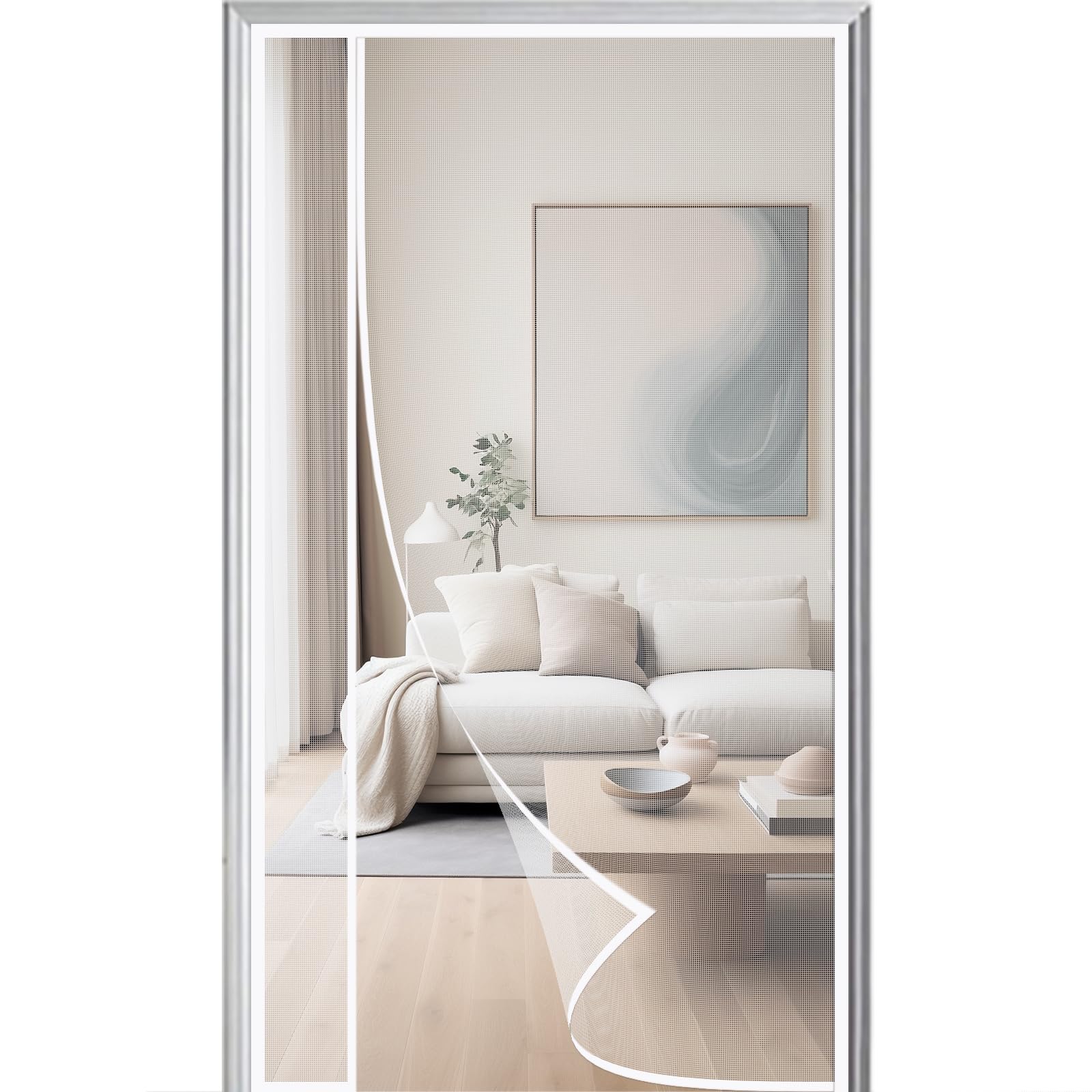 Wyrht White Side Opening Mosquito Net Door 85X195cm Magnetic Door Curtains Fly Magnetic Screen Side Opening With Powerful Magnets Top-To-Bottom Seal Magnetism Automatically Closes