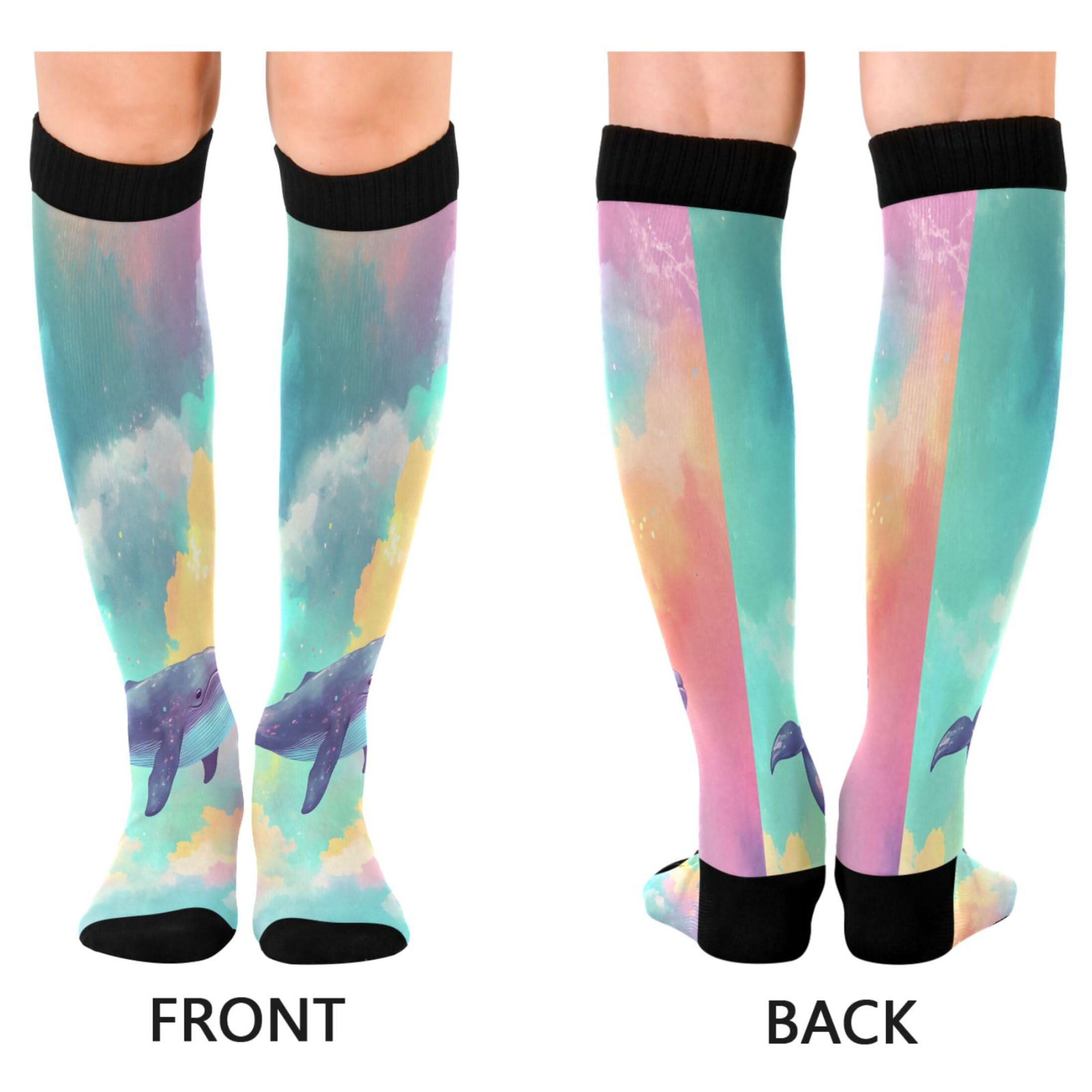 Burbuja Whale Floating in The Sky Compression Socks for Women Men (20-30mmHg), Knee High Socks Circulation Support for Sport Running Hiking Nurse, 1 Pair