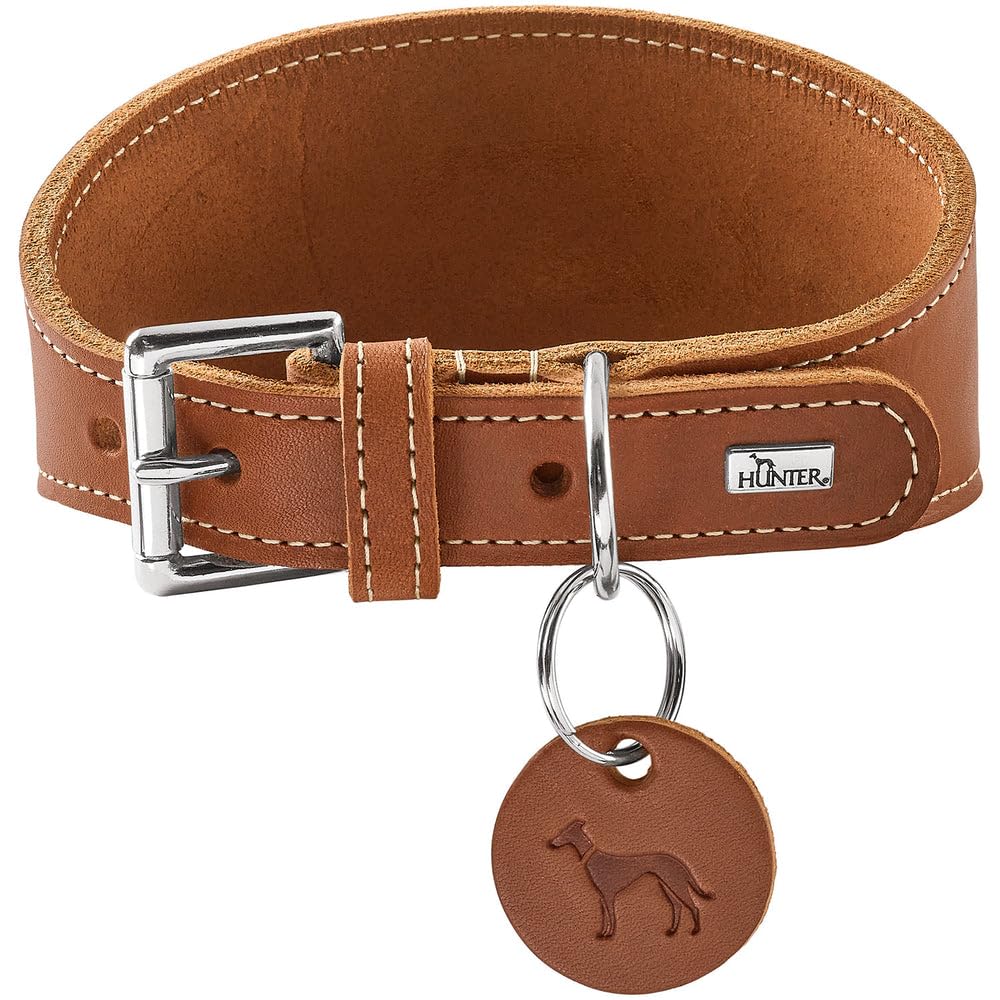HUNTER Aalborg Greyhound Collar Cognac, Robust Soft Leather, Ideal for Greyhounds, Pressure-Distributing Design, Gentle on Larynx, Made in Germany, Size 47