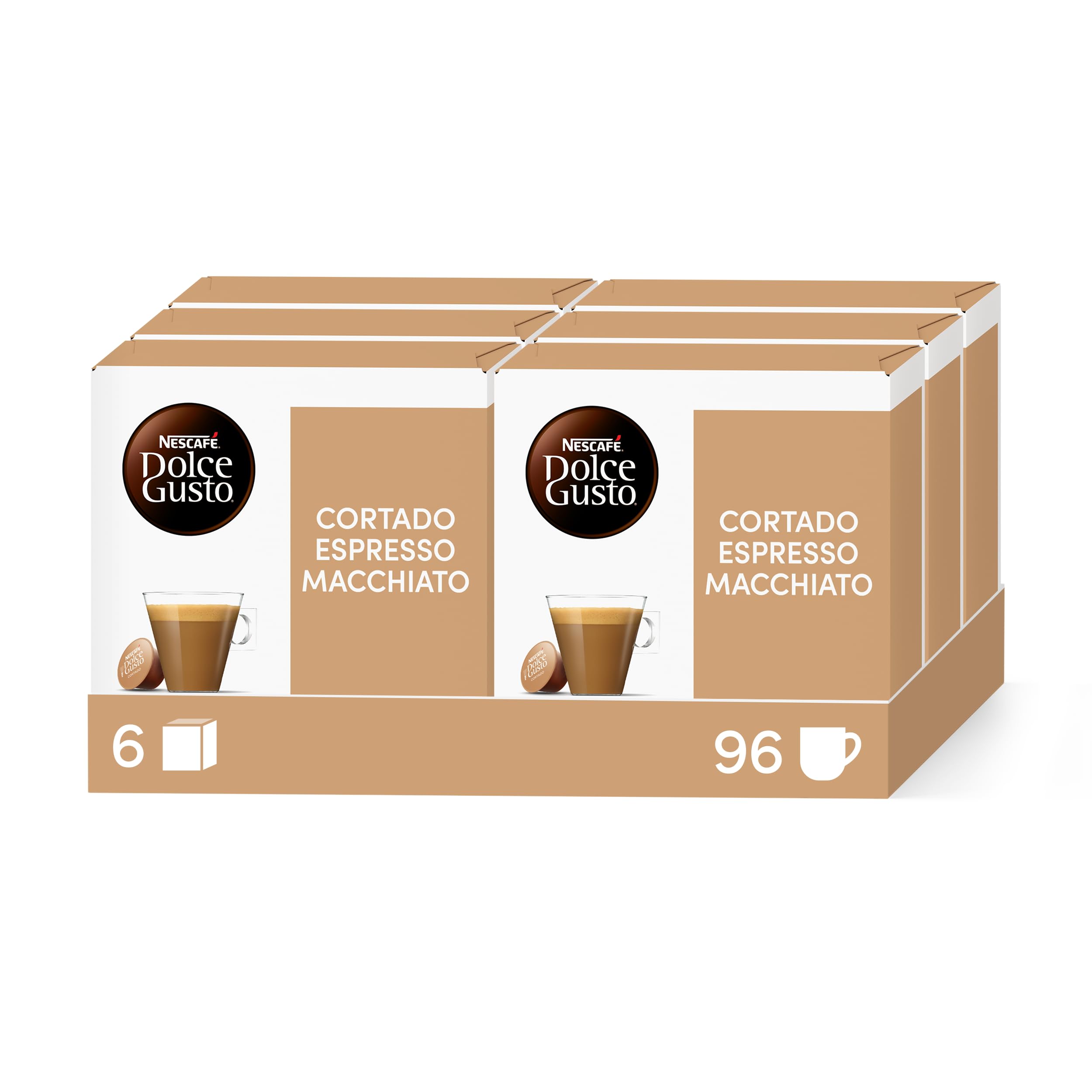 NESCAF? Dolce Gusto Cortado Espresso Macchiato, Caff? Macchiato, 6 Confezioni da 16 Capsule (96 Capsule)