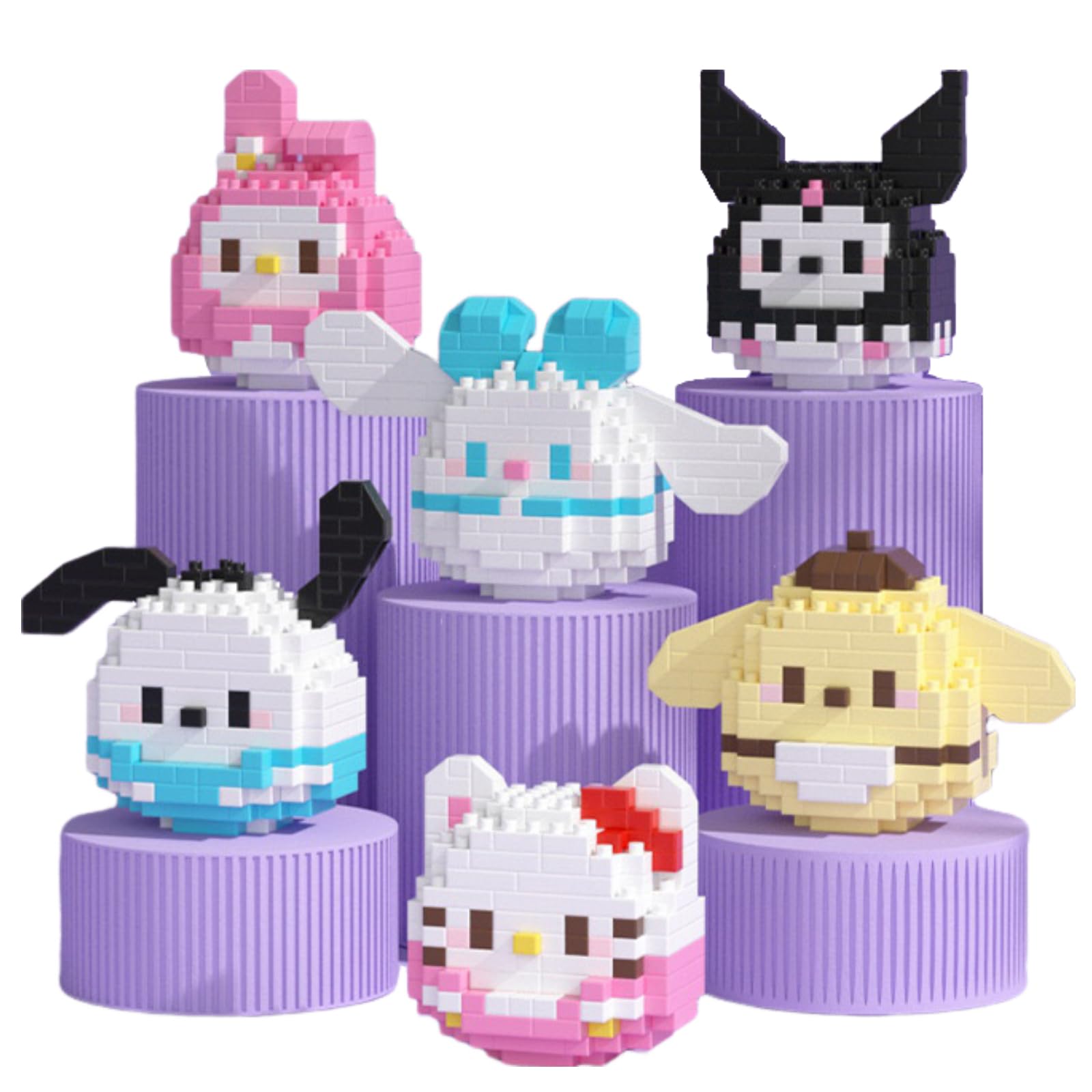 6-Sets 3D Mini Cute Kitty Building Blocks Toy Kawaii Cinnamoroll Anime Figure Kuromi Model,Toys Kit Gifts for Kids and Adults.