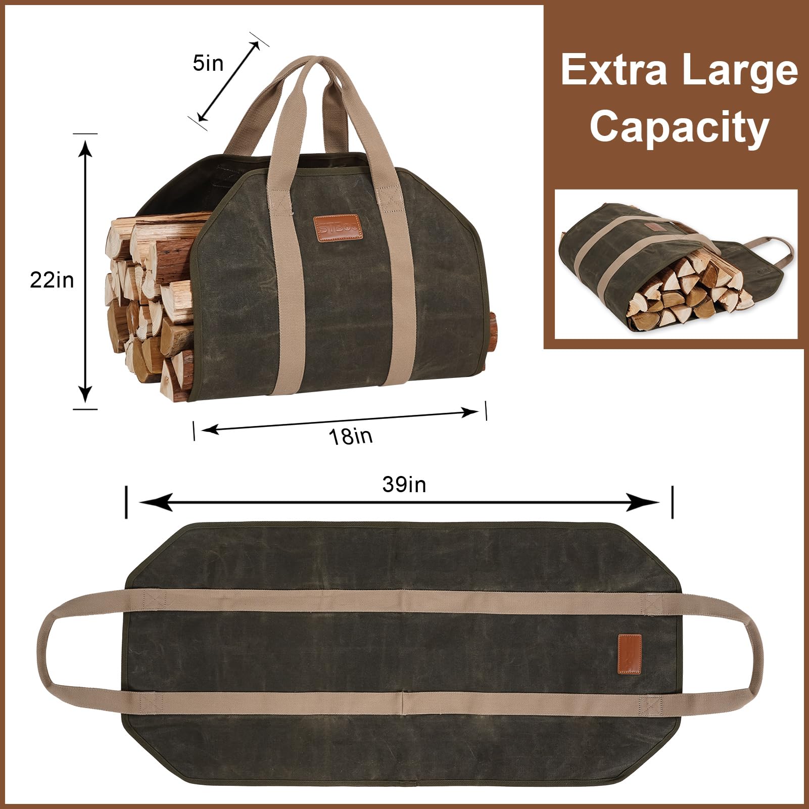 Porta legna da ardere in tela cerata: porta legna per legna da ardere, resistente, borsa per legna da ardere, porta legna da ardere, per camino, campeggio, interni, accessori per stufe a legna,