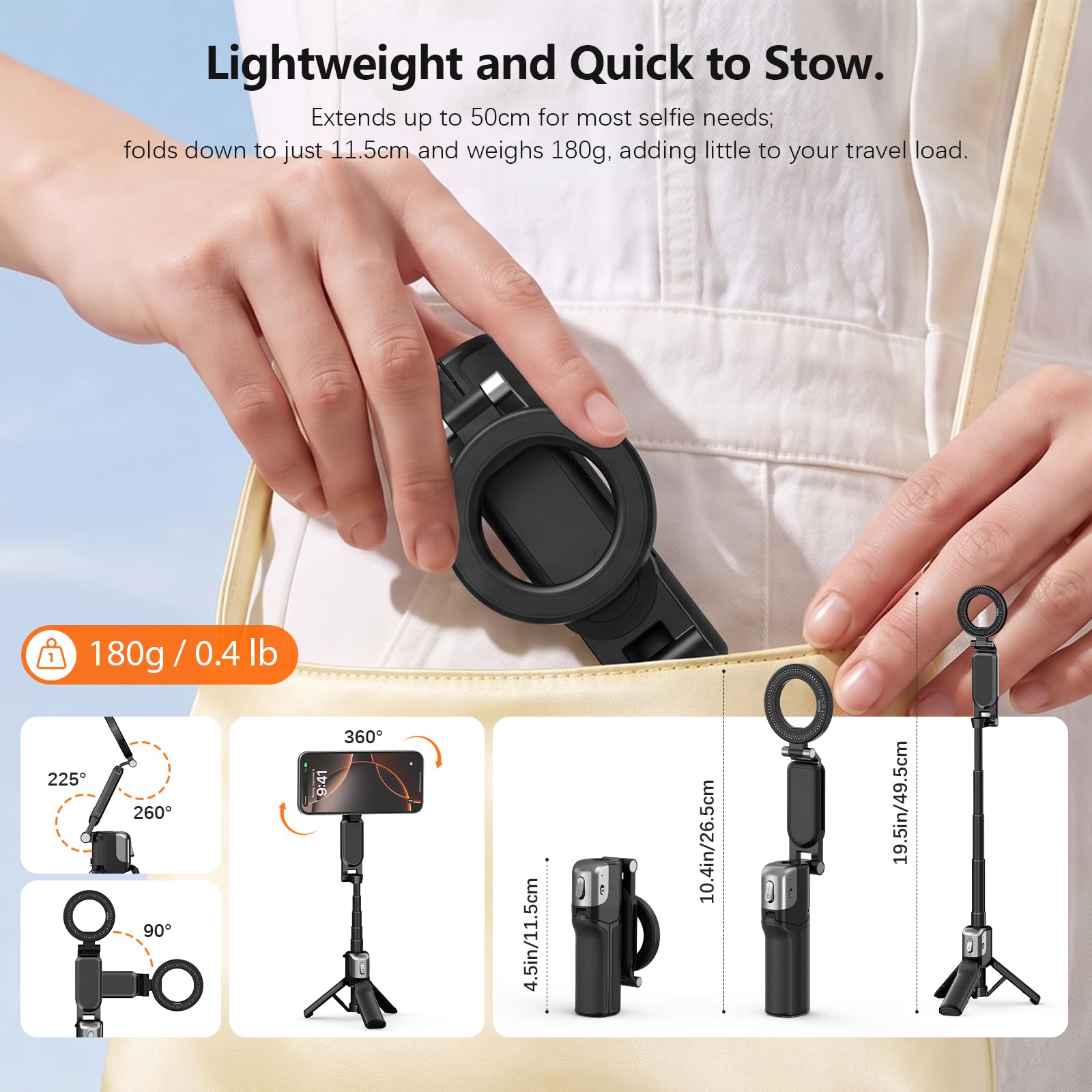 AMAZEAR 3-in-1 Selfie Stick Treppiede Magnetico con Telecomando Wireless