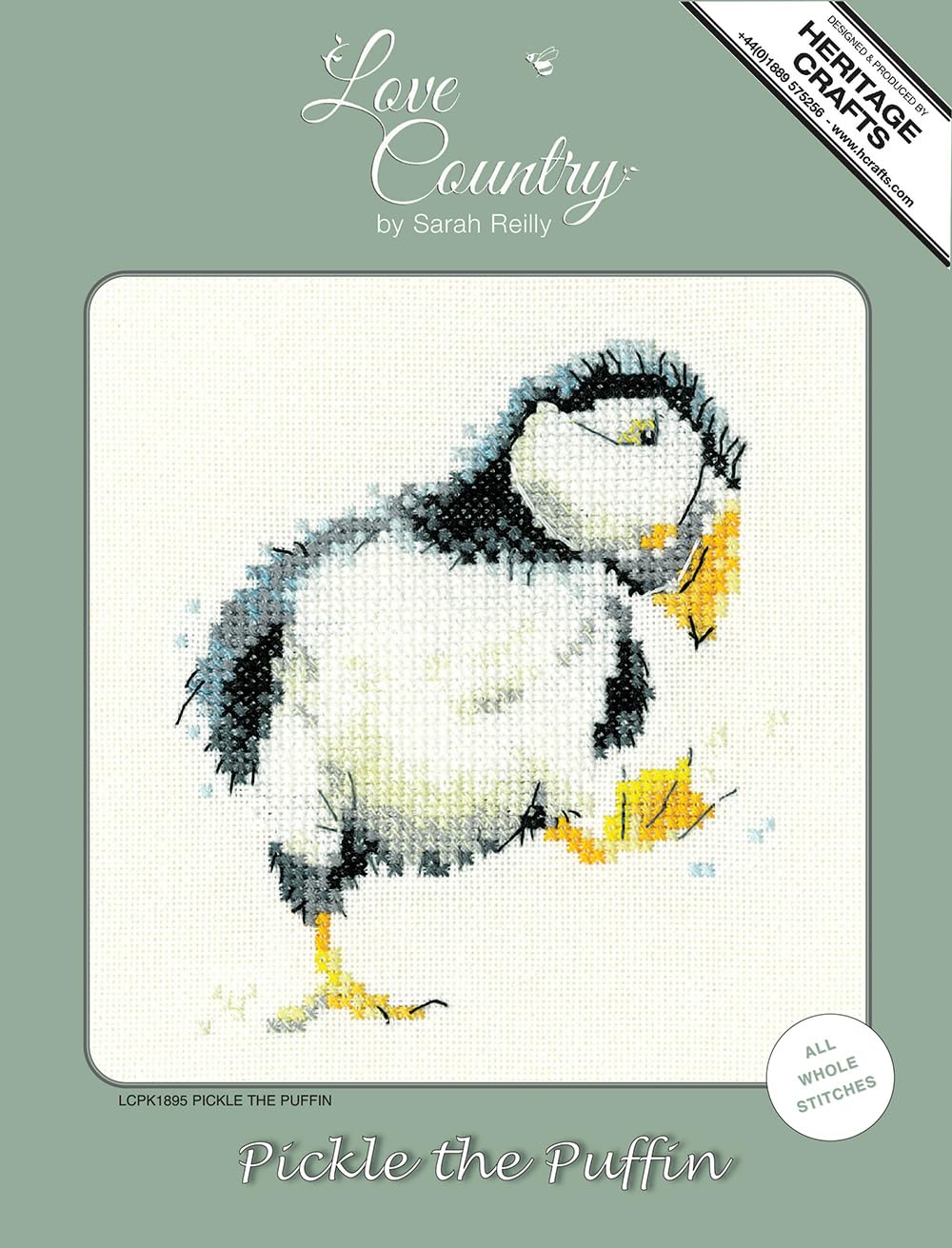 Heritage Crafts Cross Stitch Kit – Pickle The Puffin (Aida) Love Country - Puffin Cross Stitch Kit
