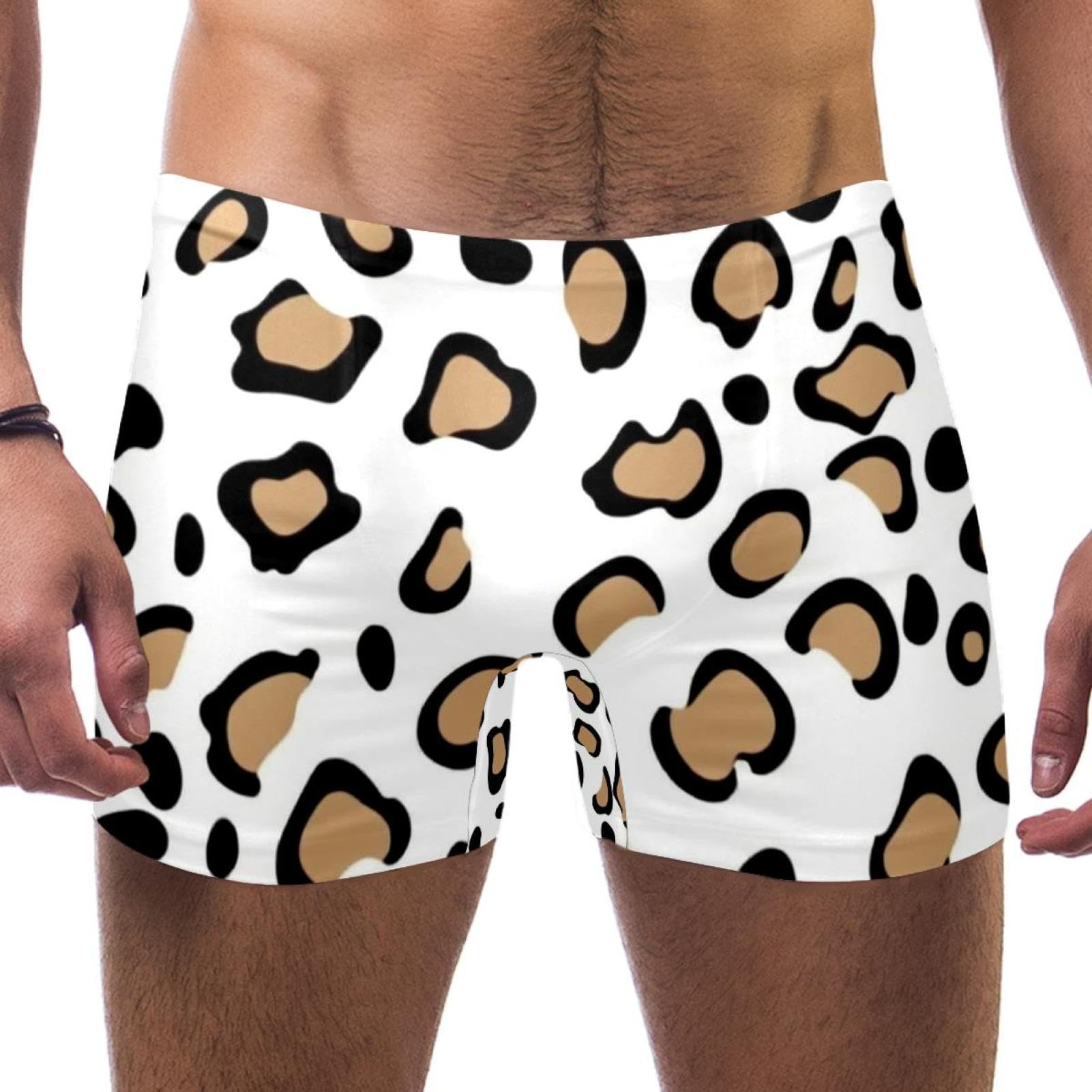 Mens Aesthetic Leopard Print-2610 Jammer Swimsuit Elastic Waistband Short Boxer Swimsuit Board Shorts, XXL,