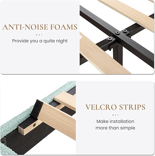 Miniatura 7 de SHA CERLIN Base de cama de plataforma de tamaño matrimonial con cabecera ajustable y soporte de listones de madera, base de colchón tapizada Boucle,